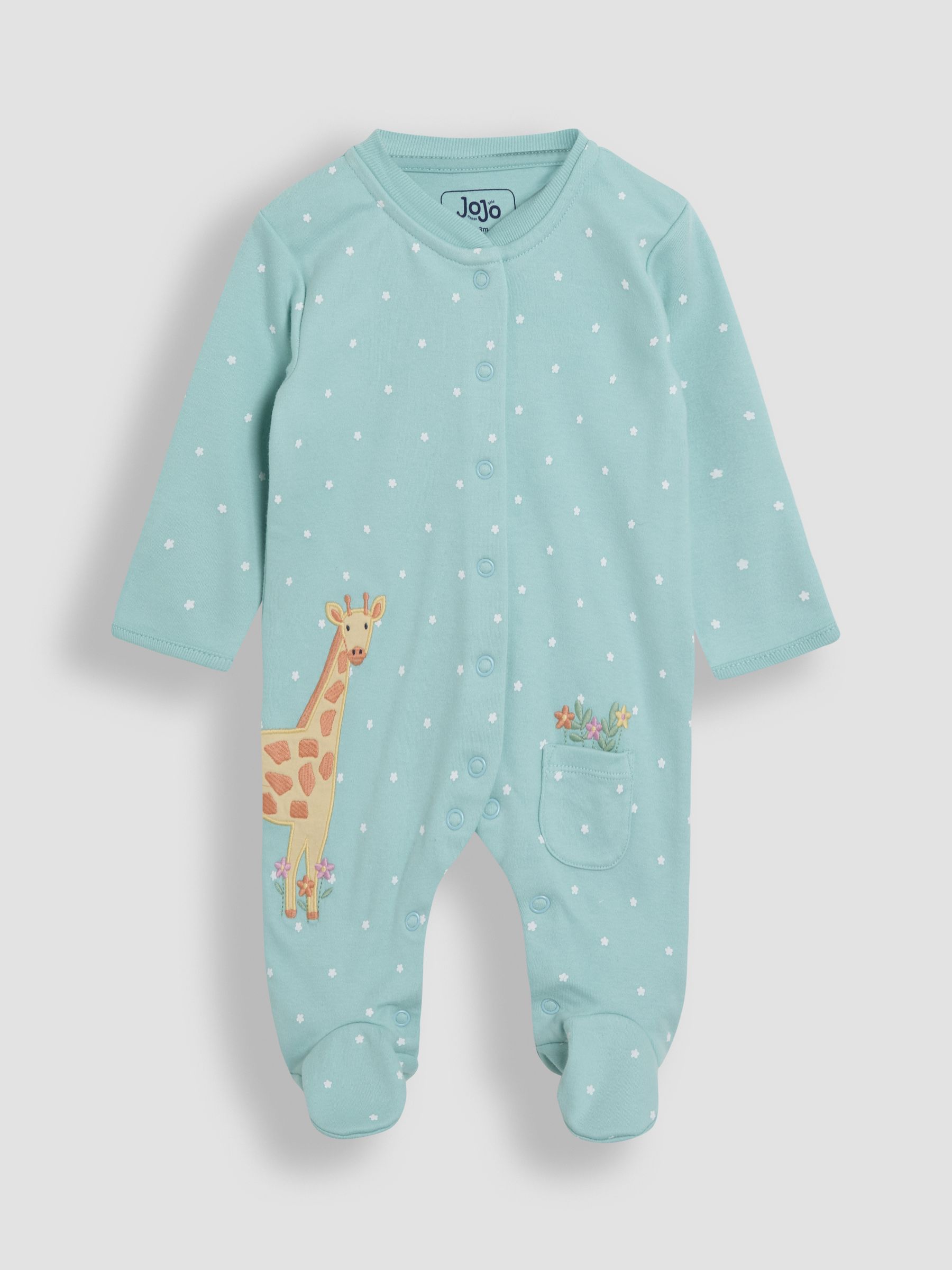 Duck Egg 100% Cotton Footed Appliqué Popper Sleepsuit