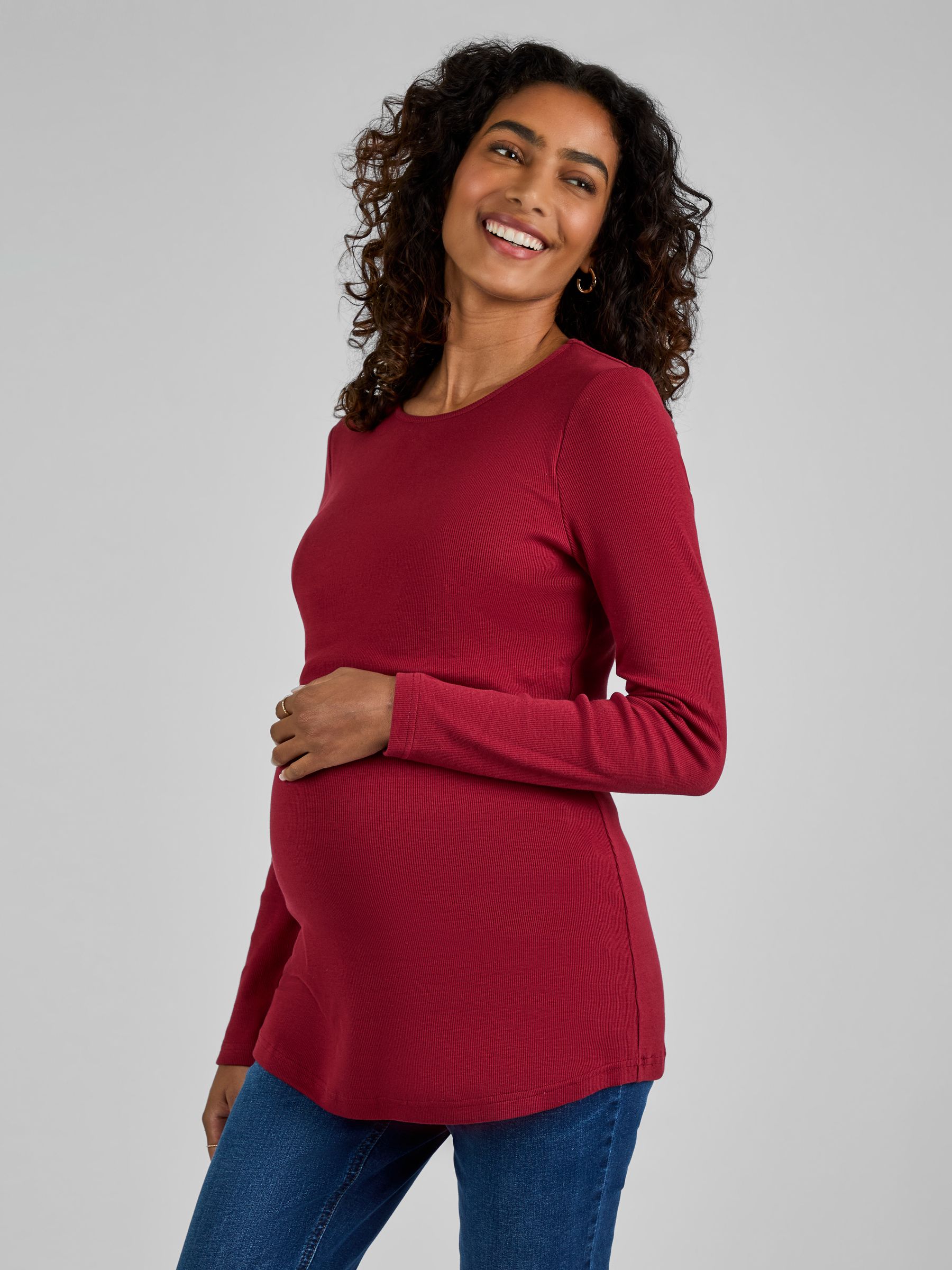 Rust Red Ribbed Jersey Maternity & Nursing Top