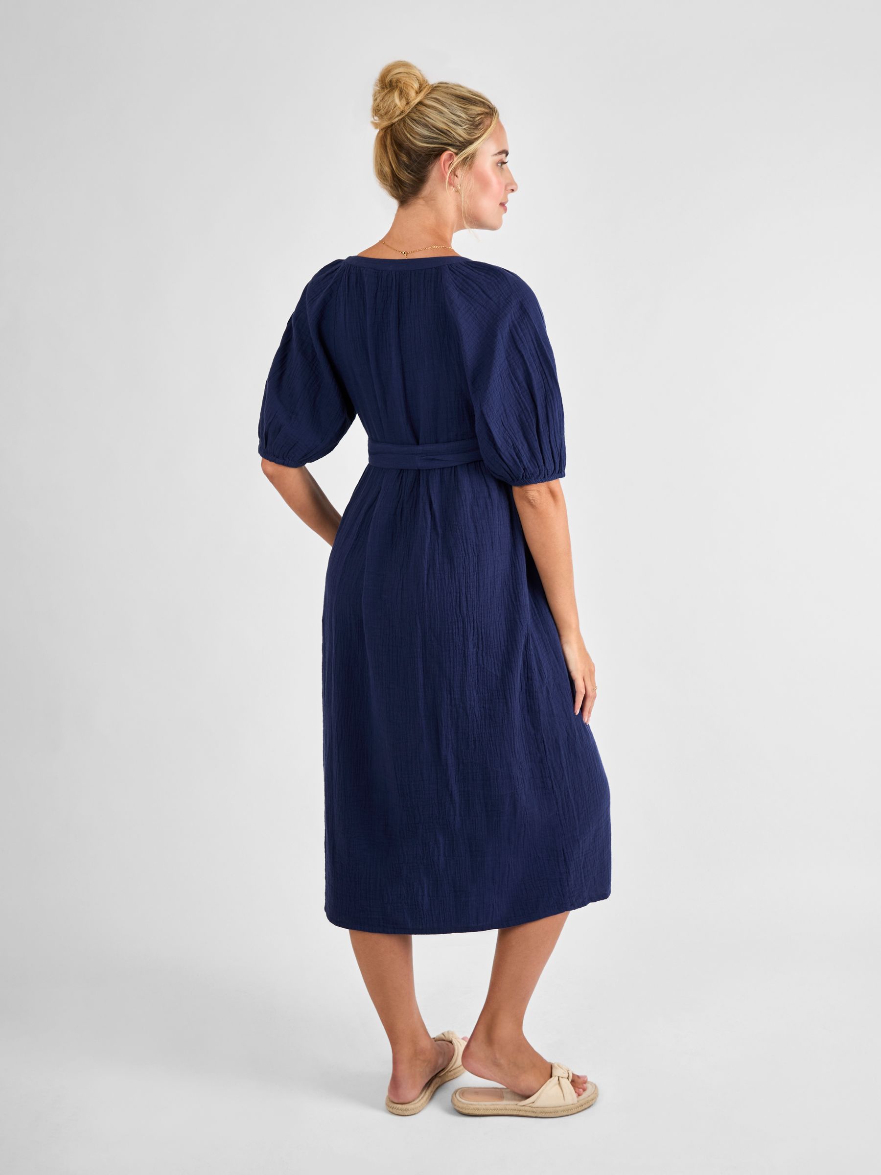 Navy Textured Button Through Maternity Shirt Dress