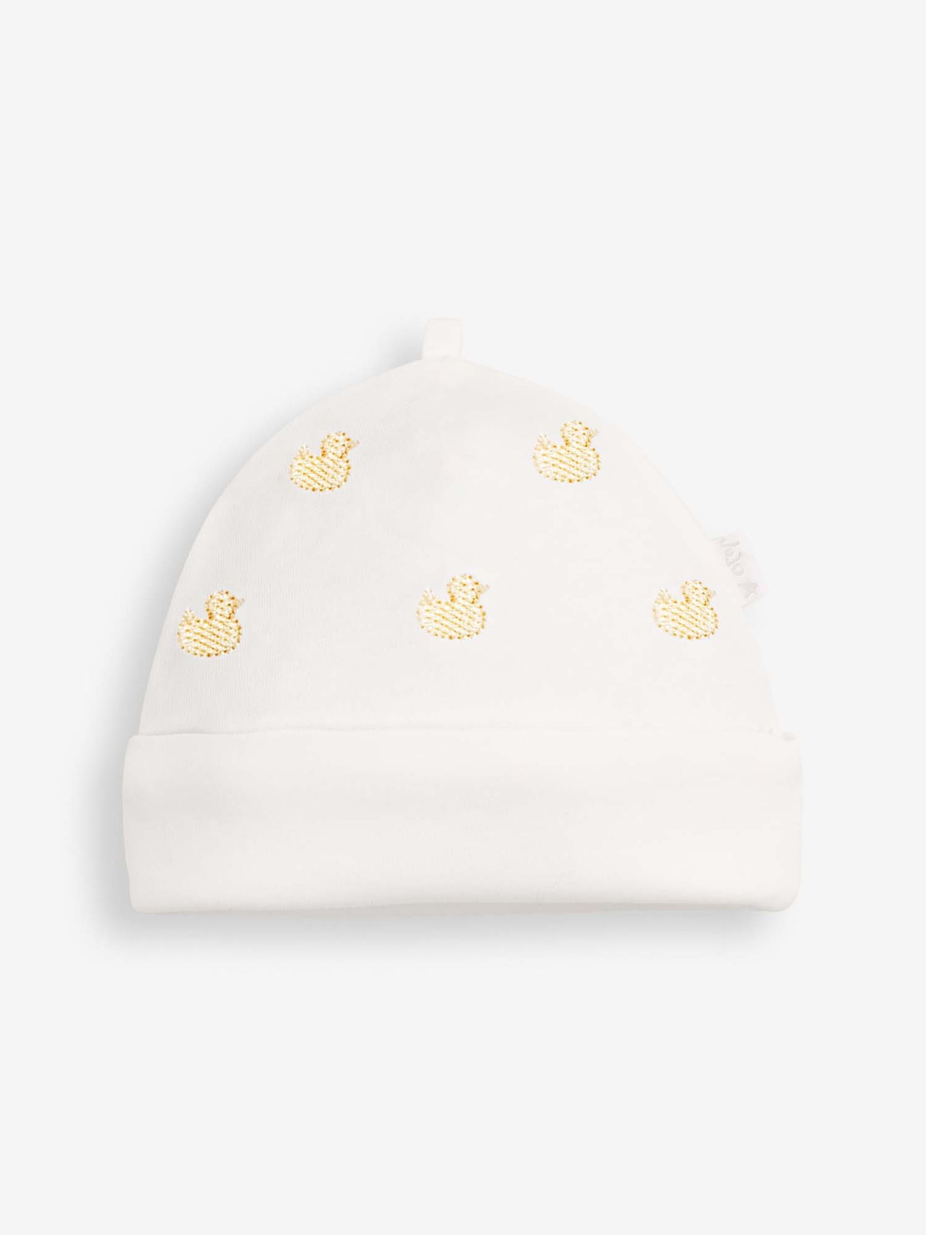 White 100% Organic Cotton Duck Embroidered Baby Hat
