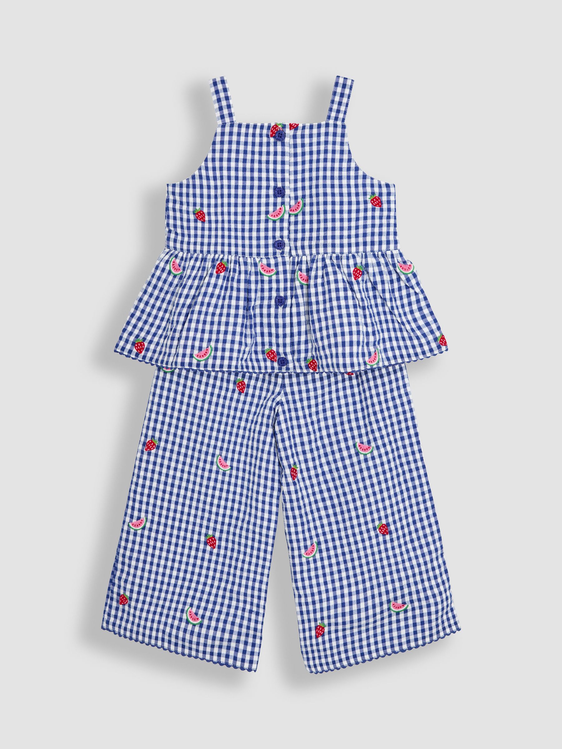 Blue Strawberry 2-Piece Embroidered Top & Trousers Set