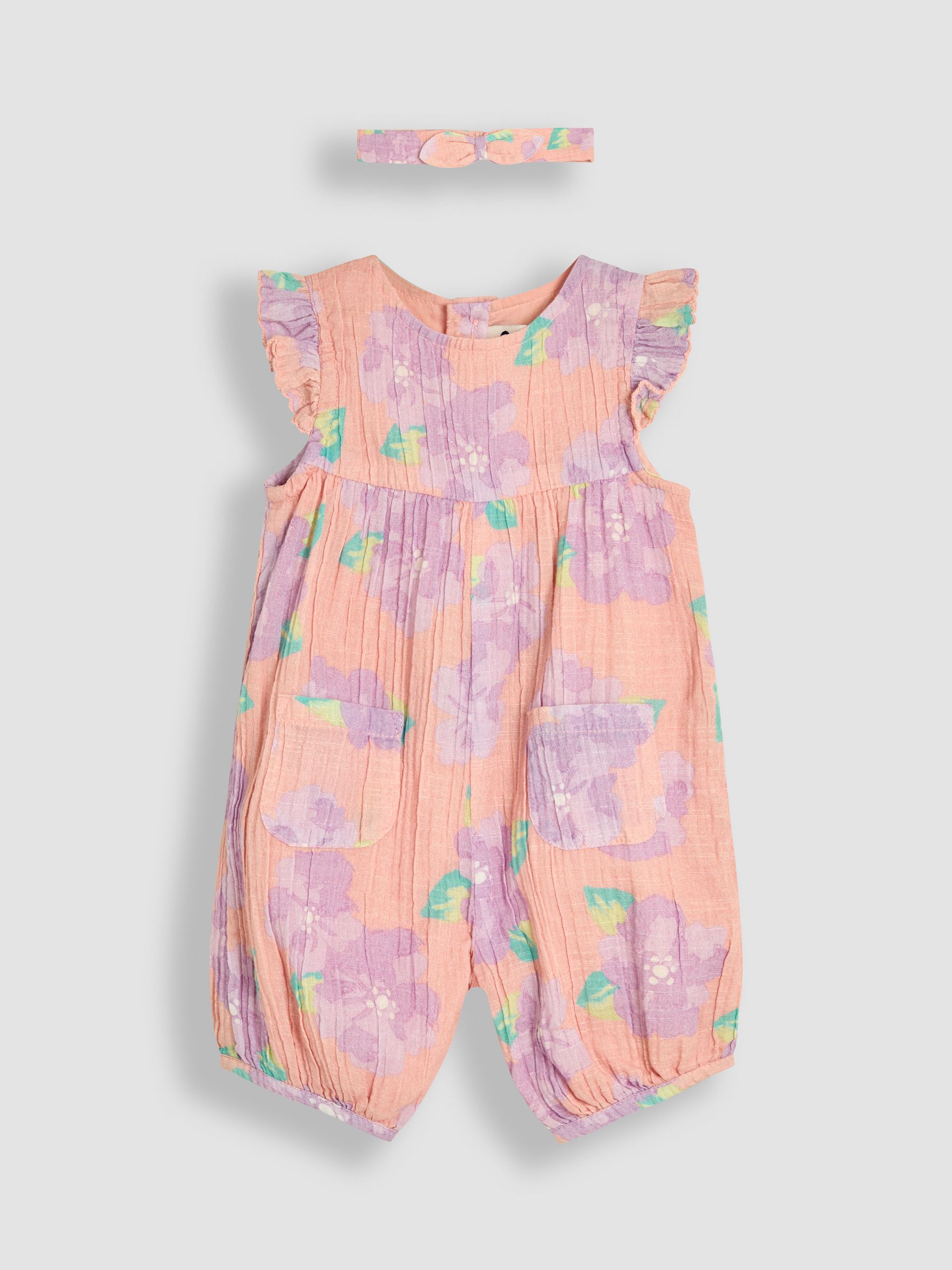 White Floral Pretty Ruffle Shoulder Sunsuit with Headband