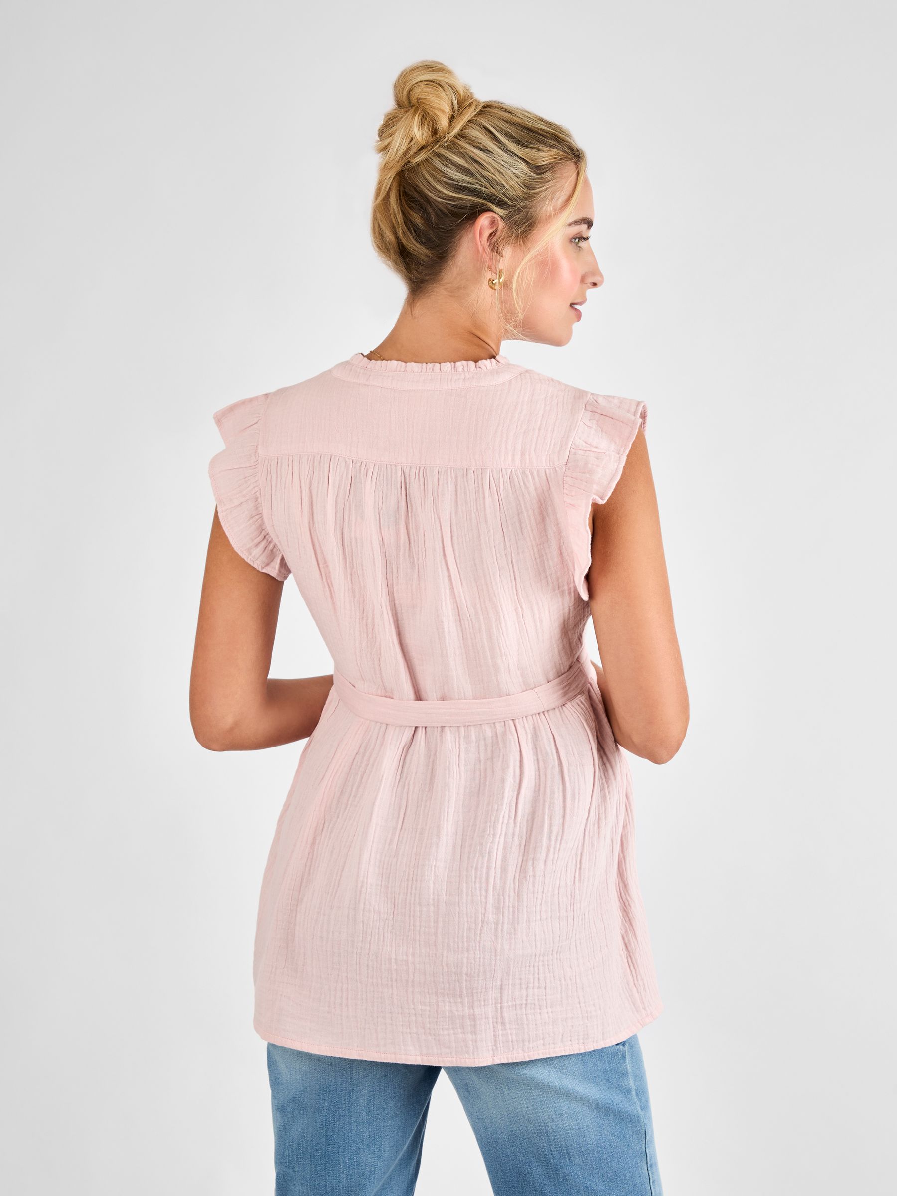 Rose Maternity Frill Sleeve Textured 100% Cotton Blouse
