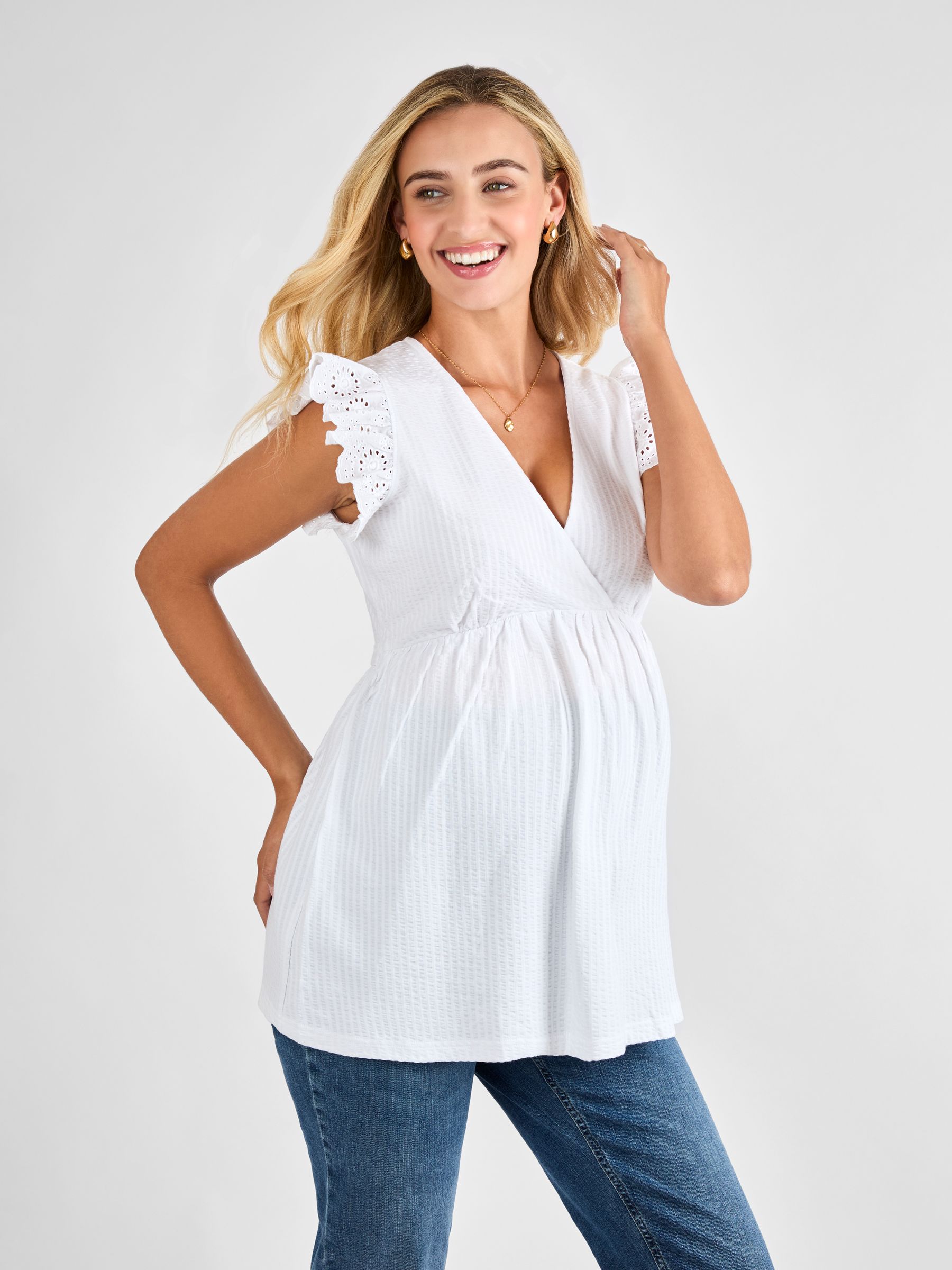 White Broderie Flutter Sleeve Maternity Top