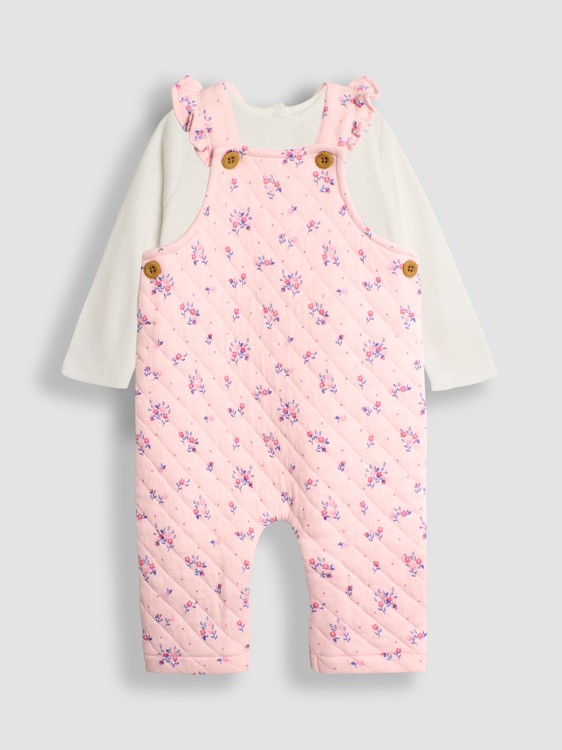 Pink Quilted Floral Dungarees & Top Set
