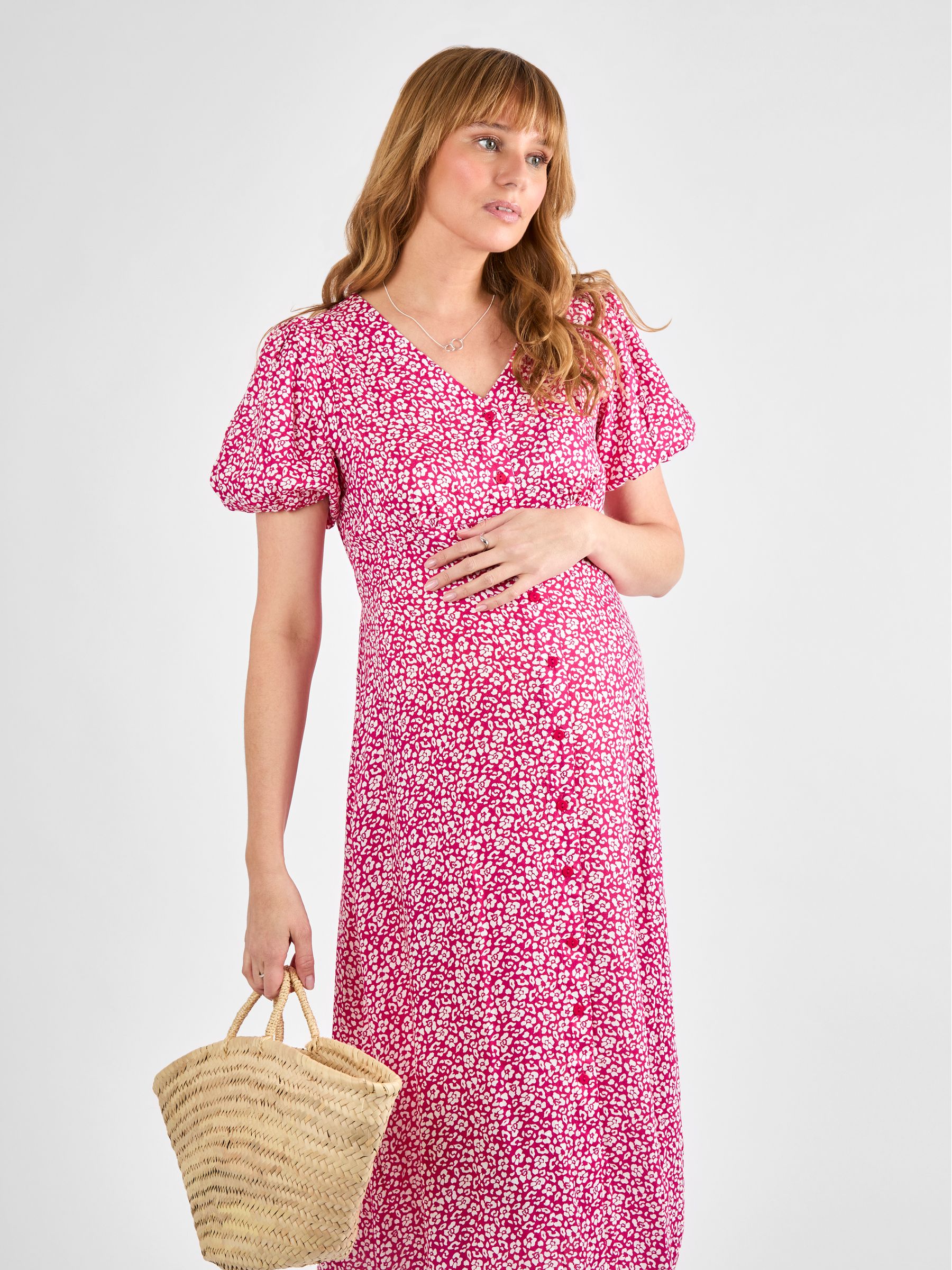 Pink Floral Maternity Midi Dress
