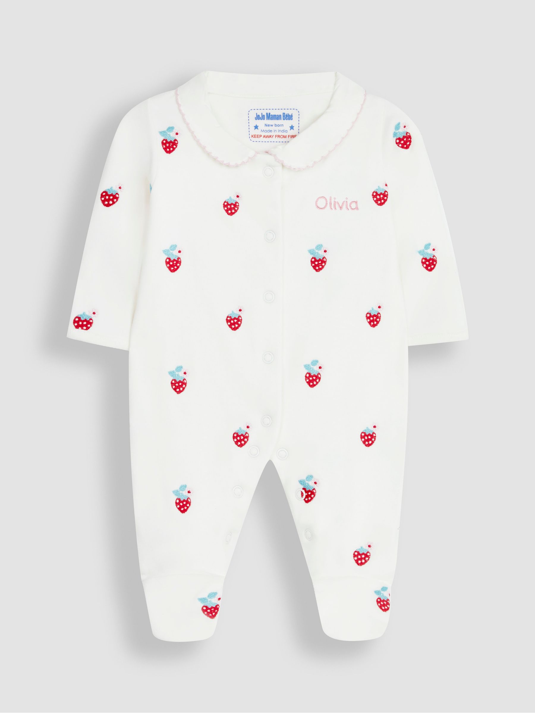 Strawberry Baby Personalised Embroidered Cotton Sleepsuit