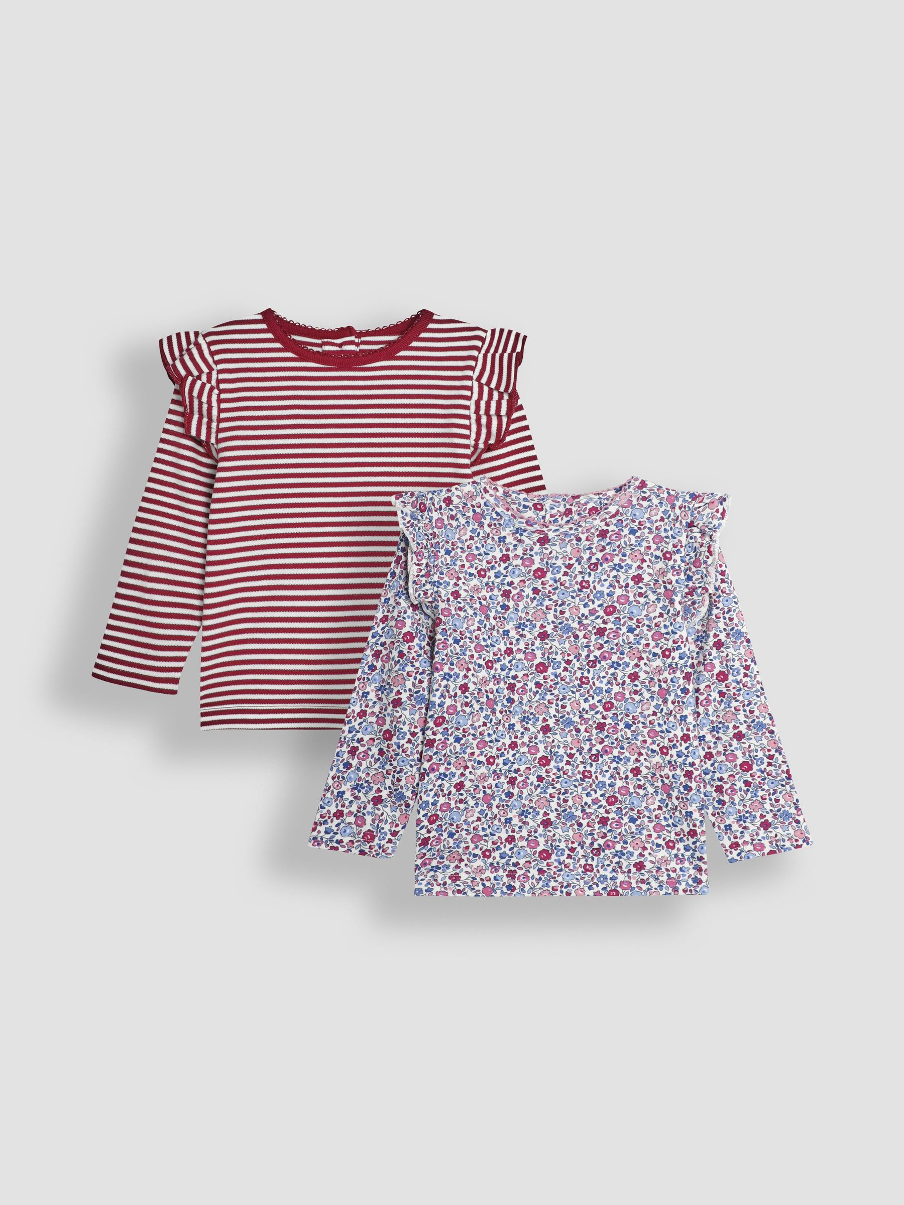 Purple 2-Pack Ditsy Floral & Stripe Frill Tops