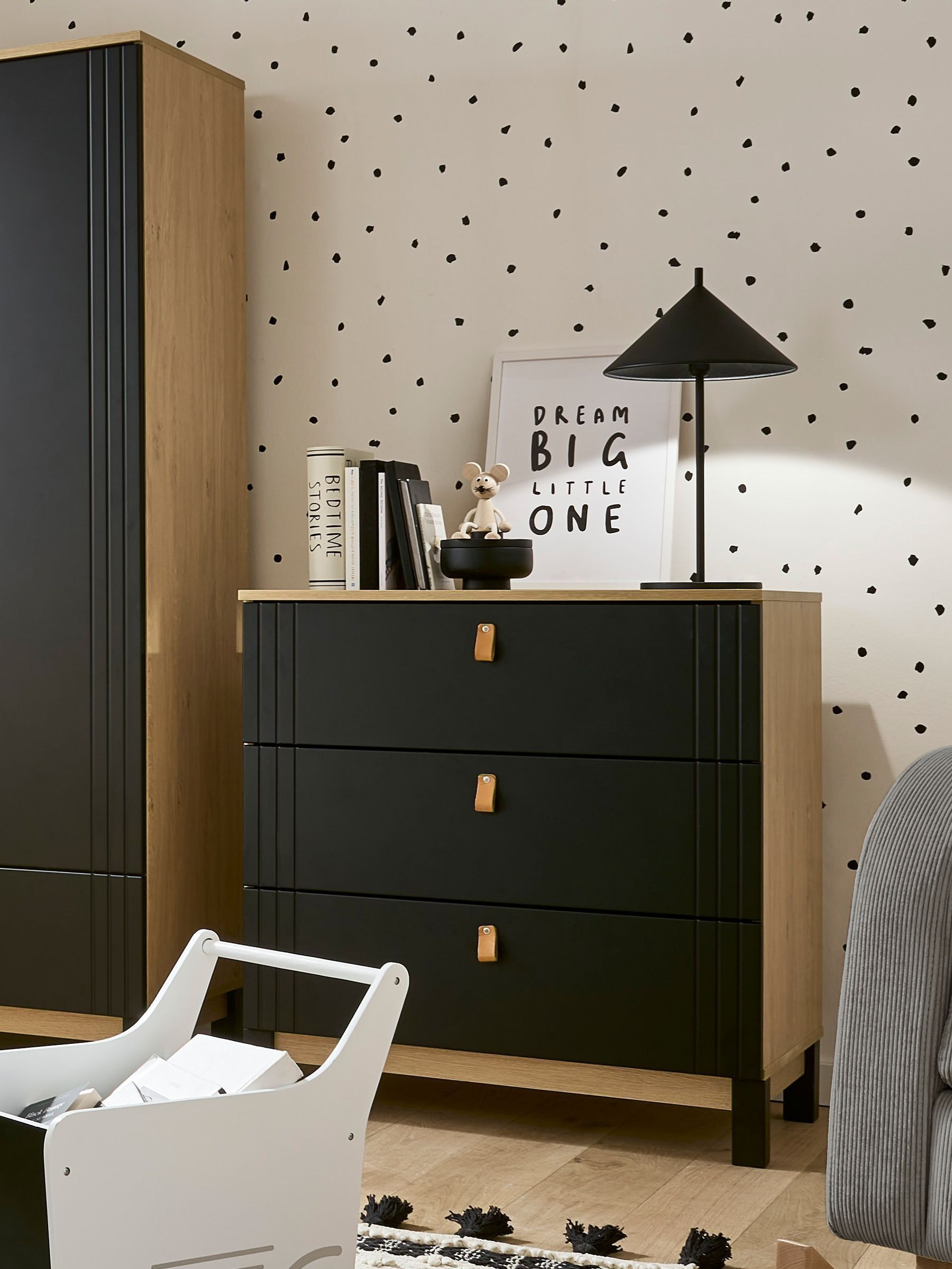Cuddleco Black Rafi Dresser Changer in Oak and White