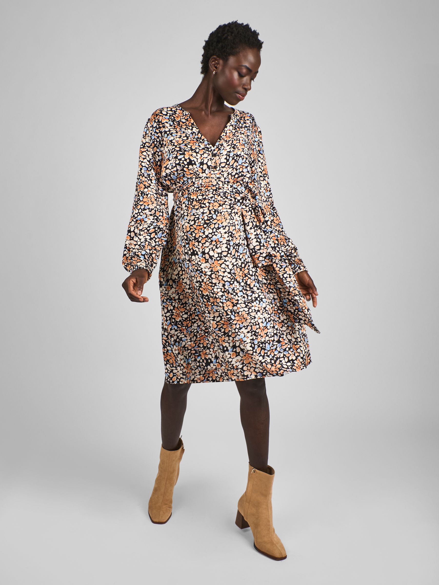 Black Floral Blouson Sleeve V-Neck Maternity Mini Dress
