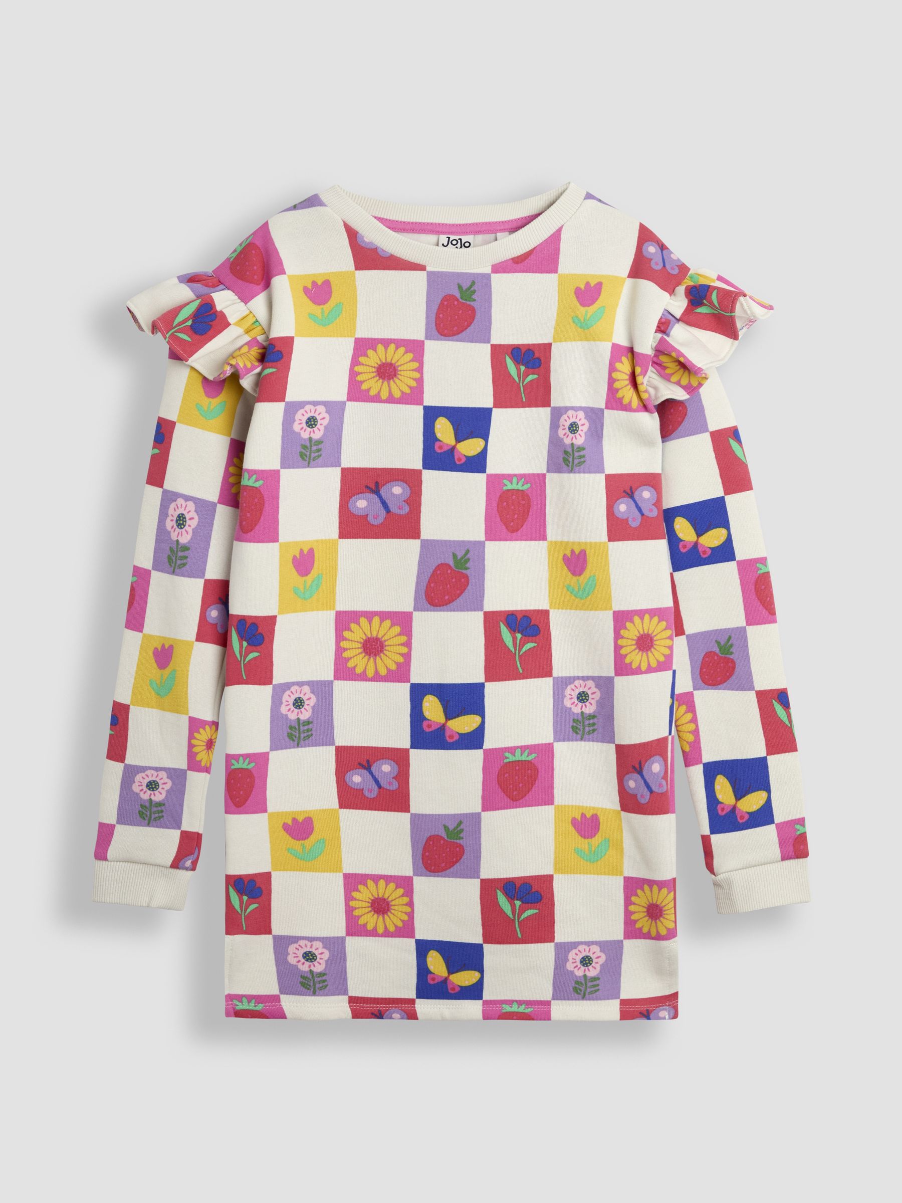 Cream Garden Checkered Sweat Dress