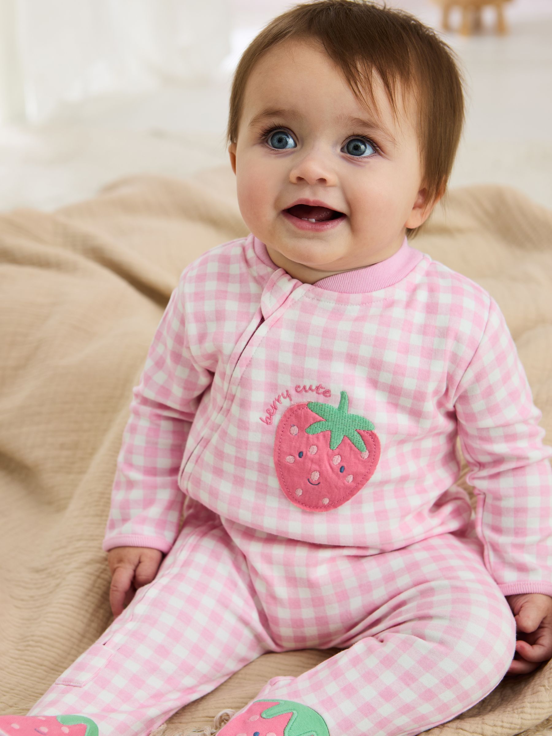 Pink Footed Appliqué Zip Sleepsuit