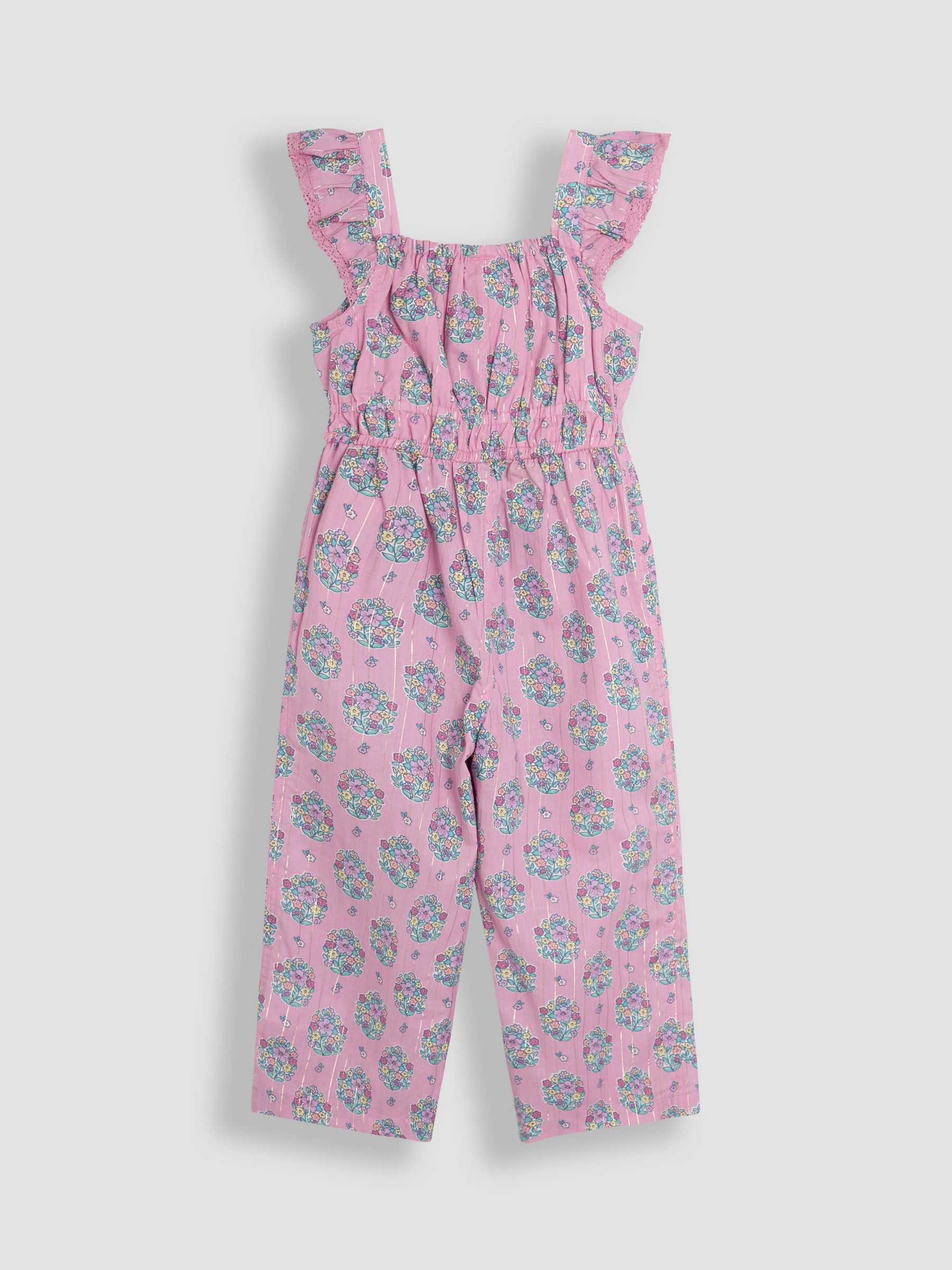 Pink Seersucker Stripe Frill Sleeve Jumpsuit
