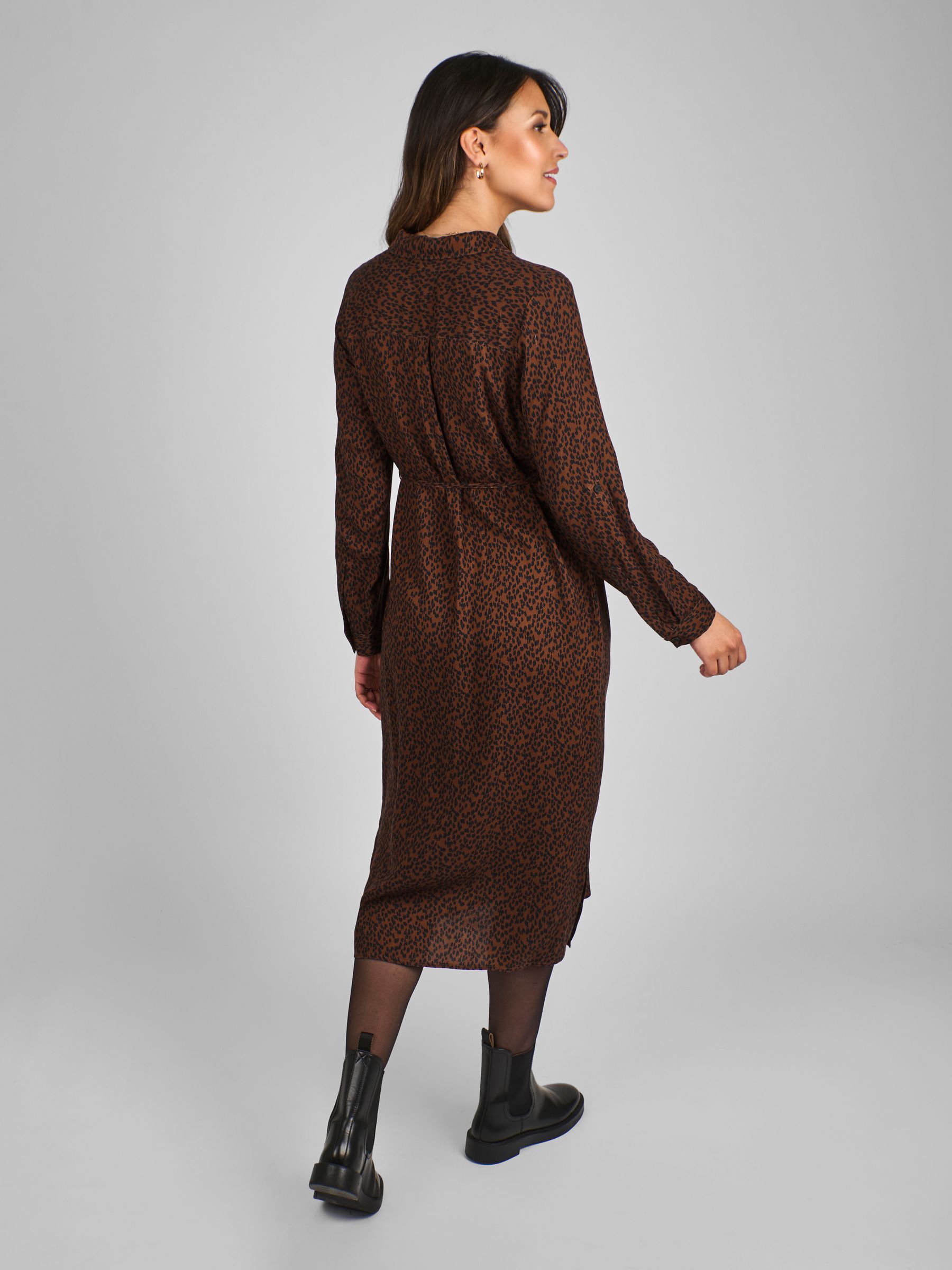Rust Orange Animal Print Maternity Midi Shirt Dress