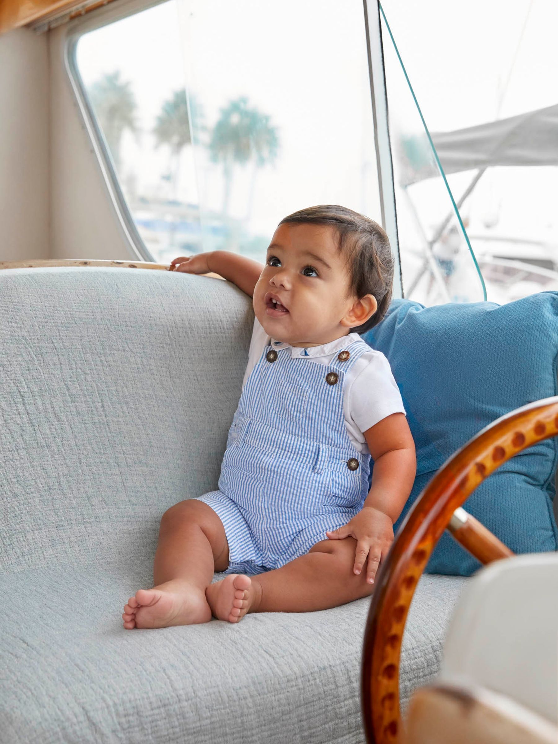 White Boat Embroidered Collar Bodysuit