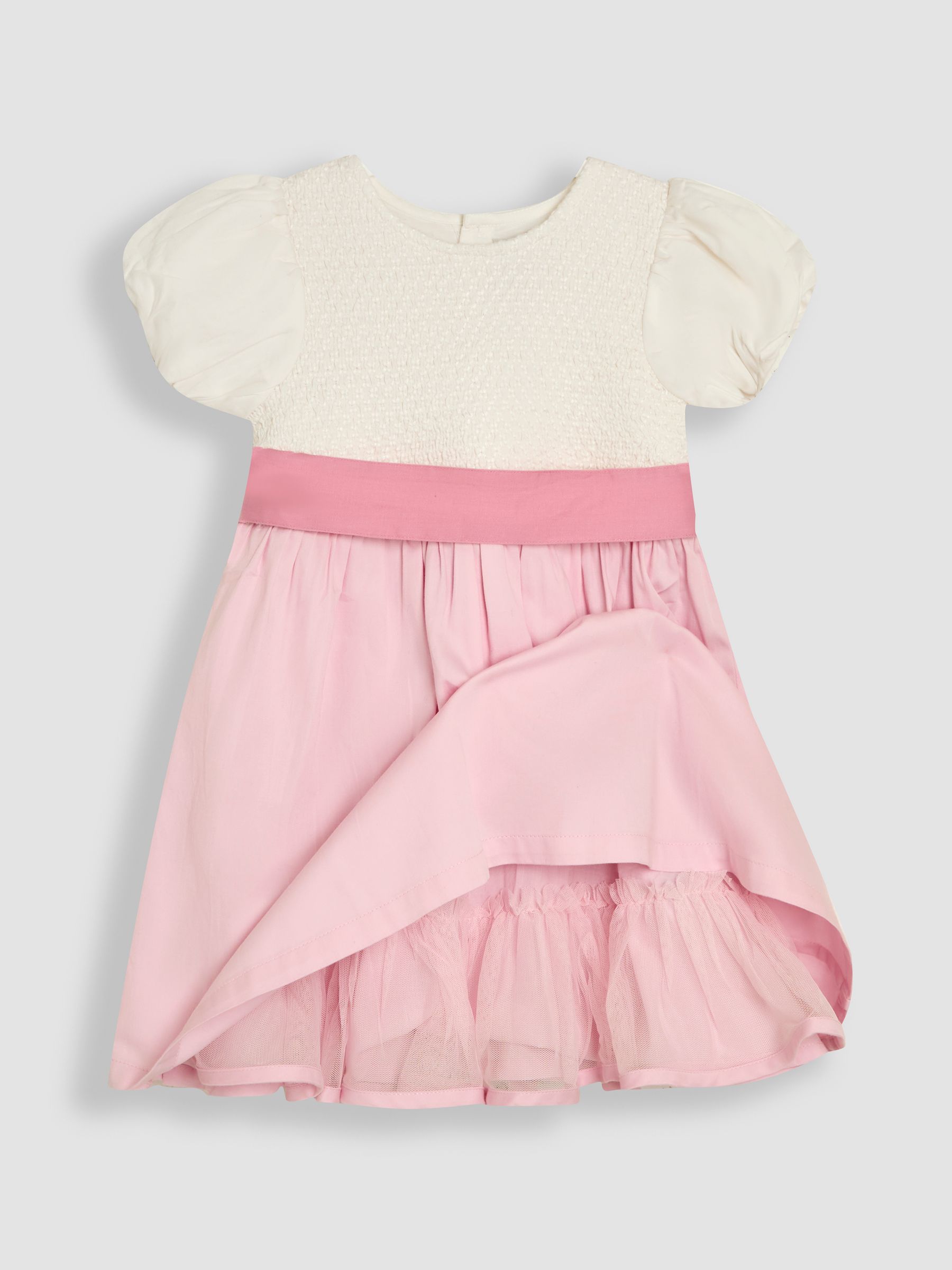 Pink Smocked Satin Party Dress
