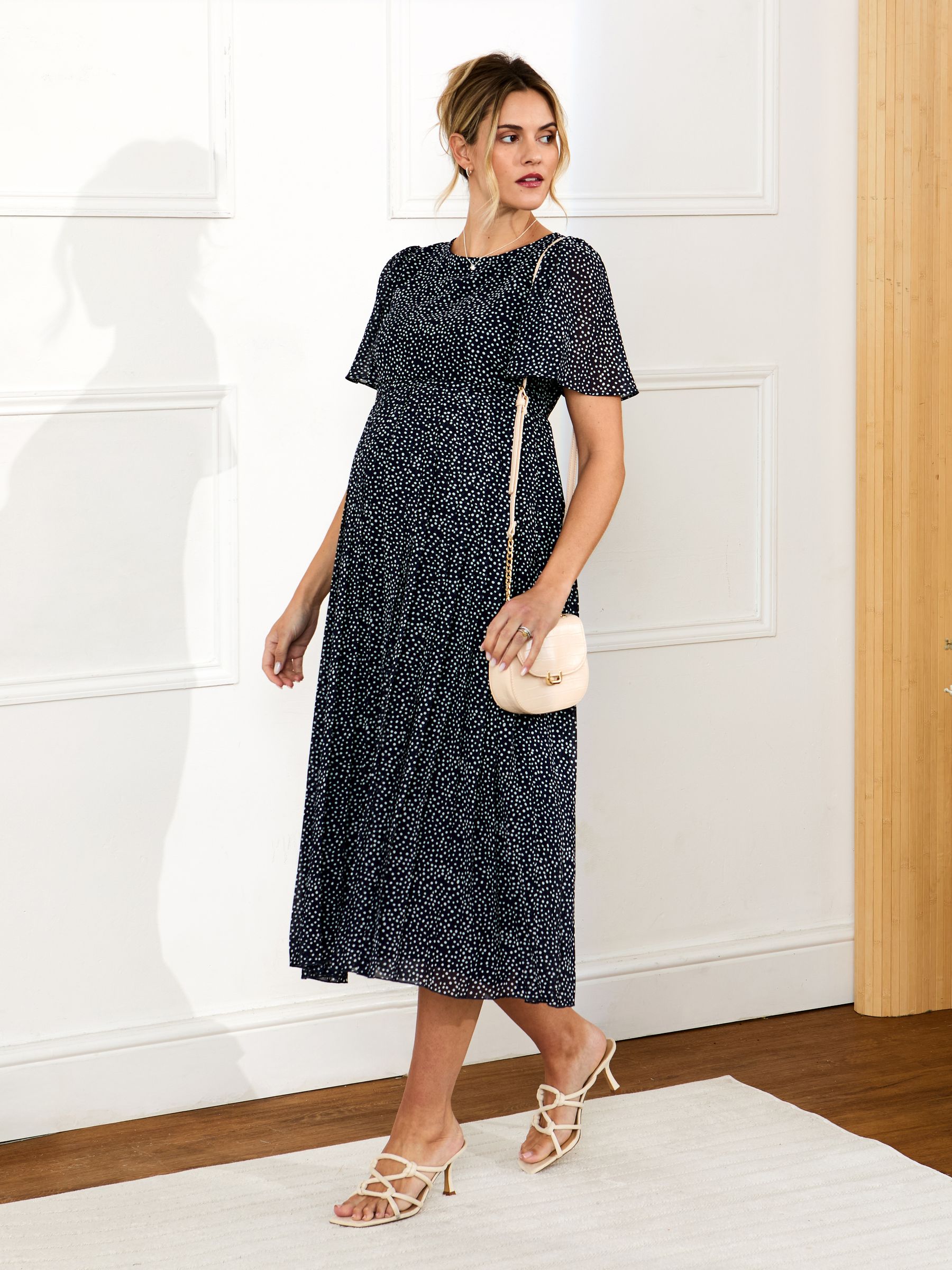 Spot Maternity & Nursing Midi Dress in Navy