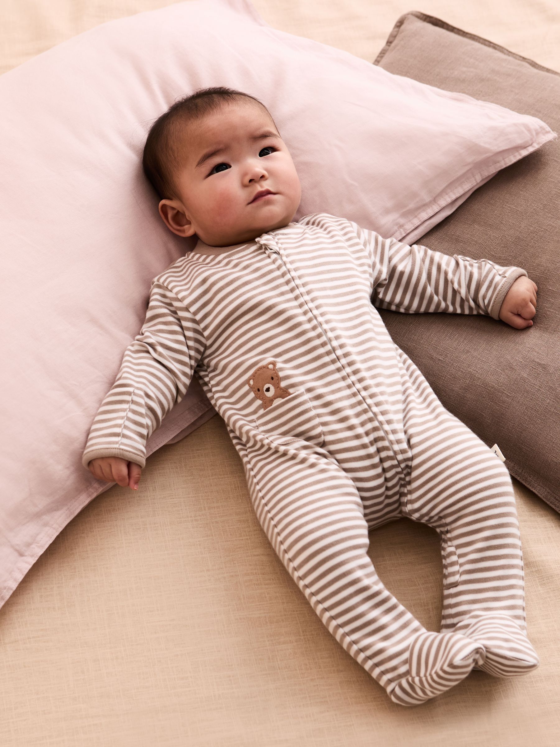 Tan Organic Cotton Footed Pocket Zip Sleepsuit
