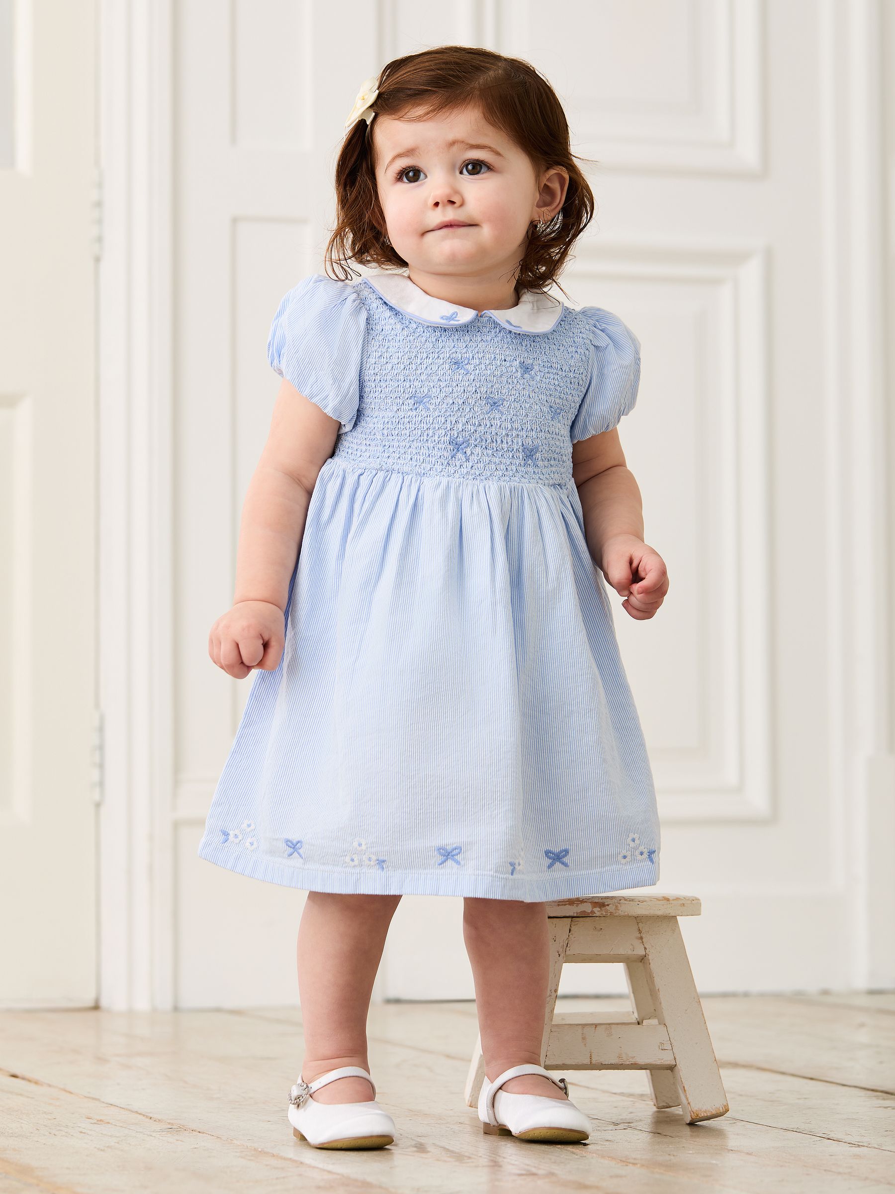 Pink Bud Floral Embroidered Smocked Party Dress