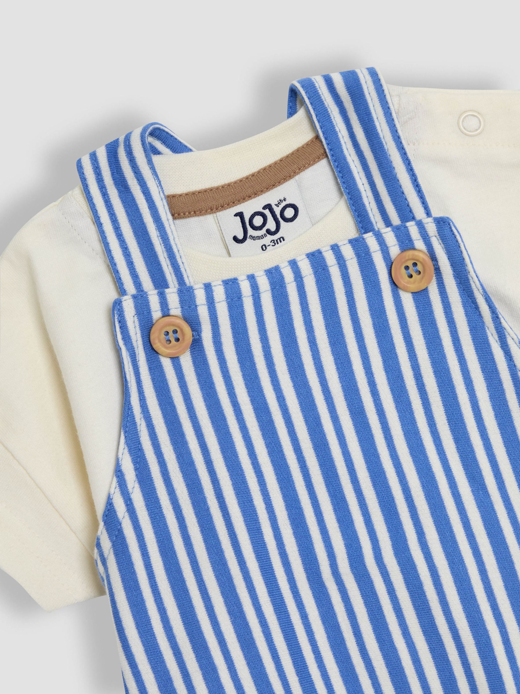 Blue 3-Piece Stripe Dungarees & T-Shirt Set with Hat