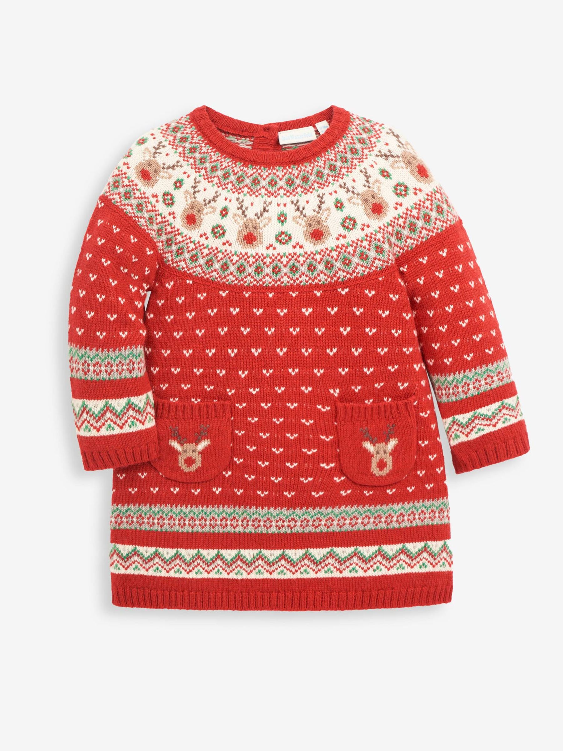 Red Knitted Christmas Reindeer Fairisle Pattern Dress