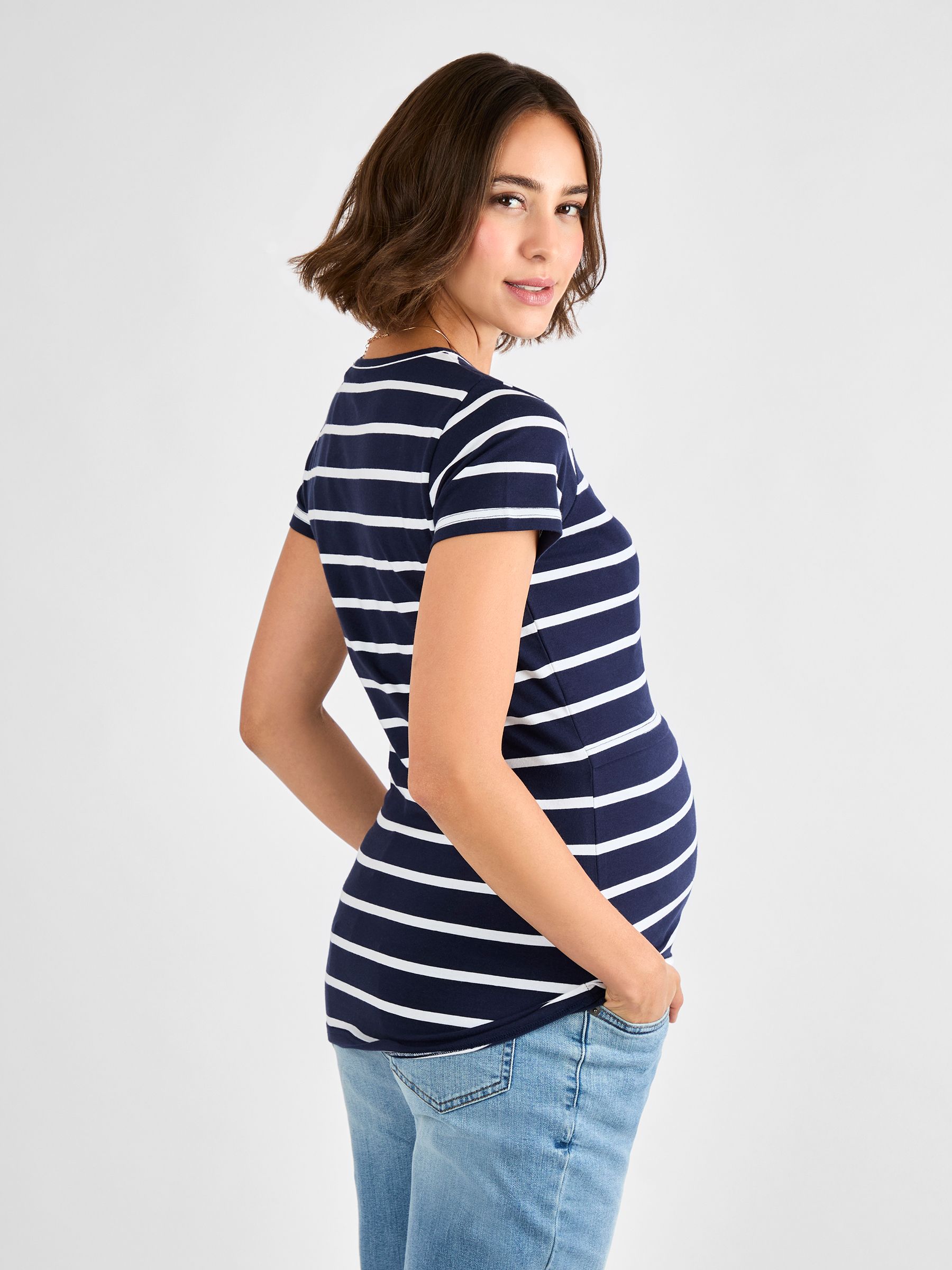 Navy White Stripe Maternity & Nursing T-Shirt