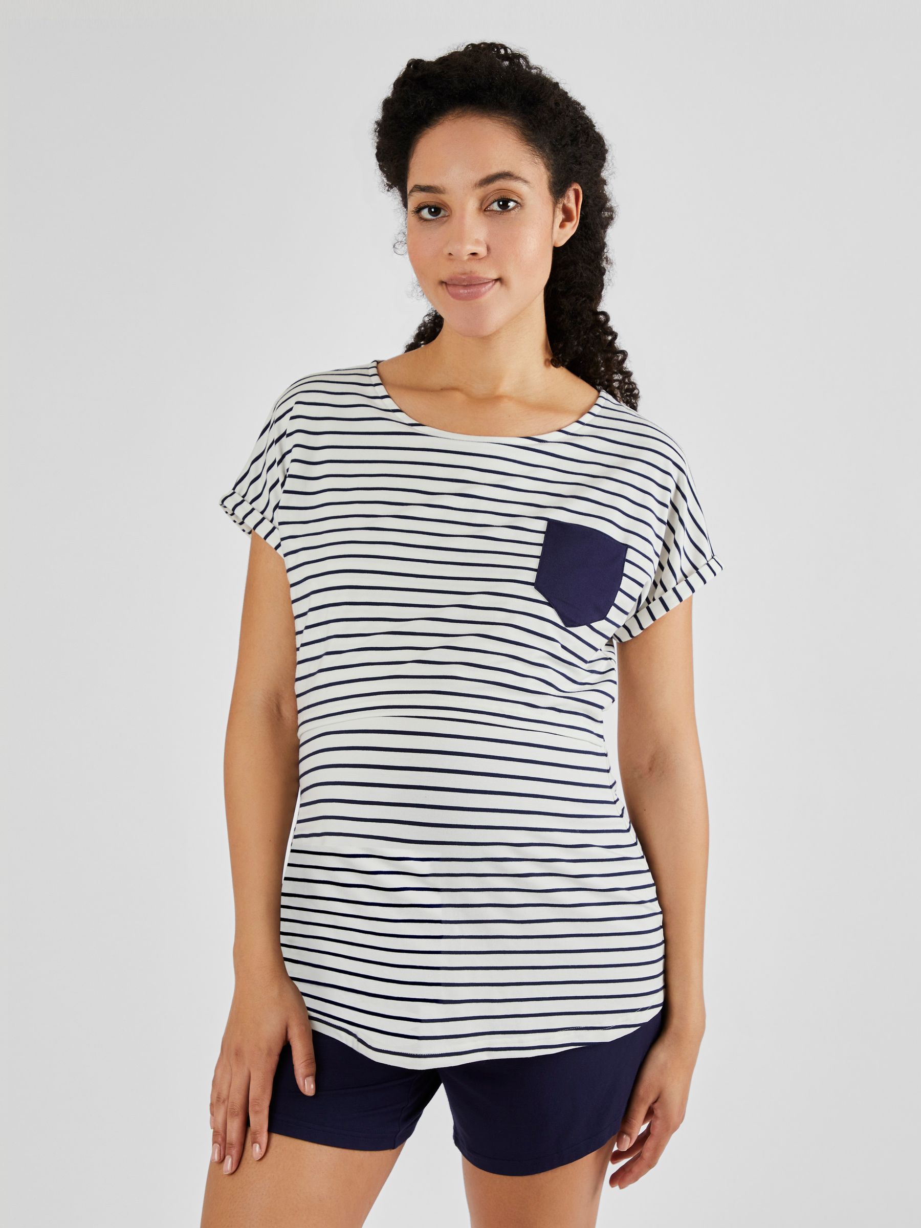 Navy Maternity & Nursing Short Pyjamas Set