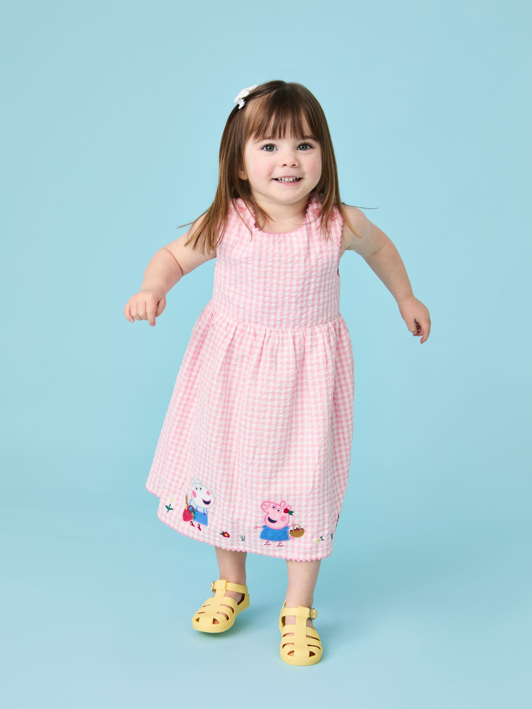 Pink Peppa Pig Applique Gingham Cross Back Dress