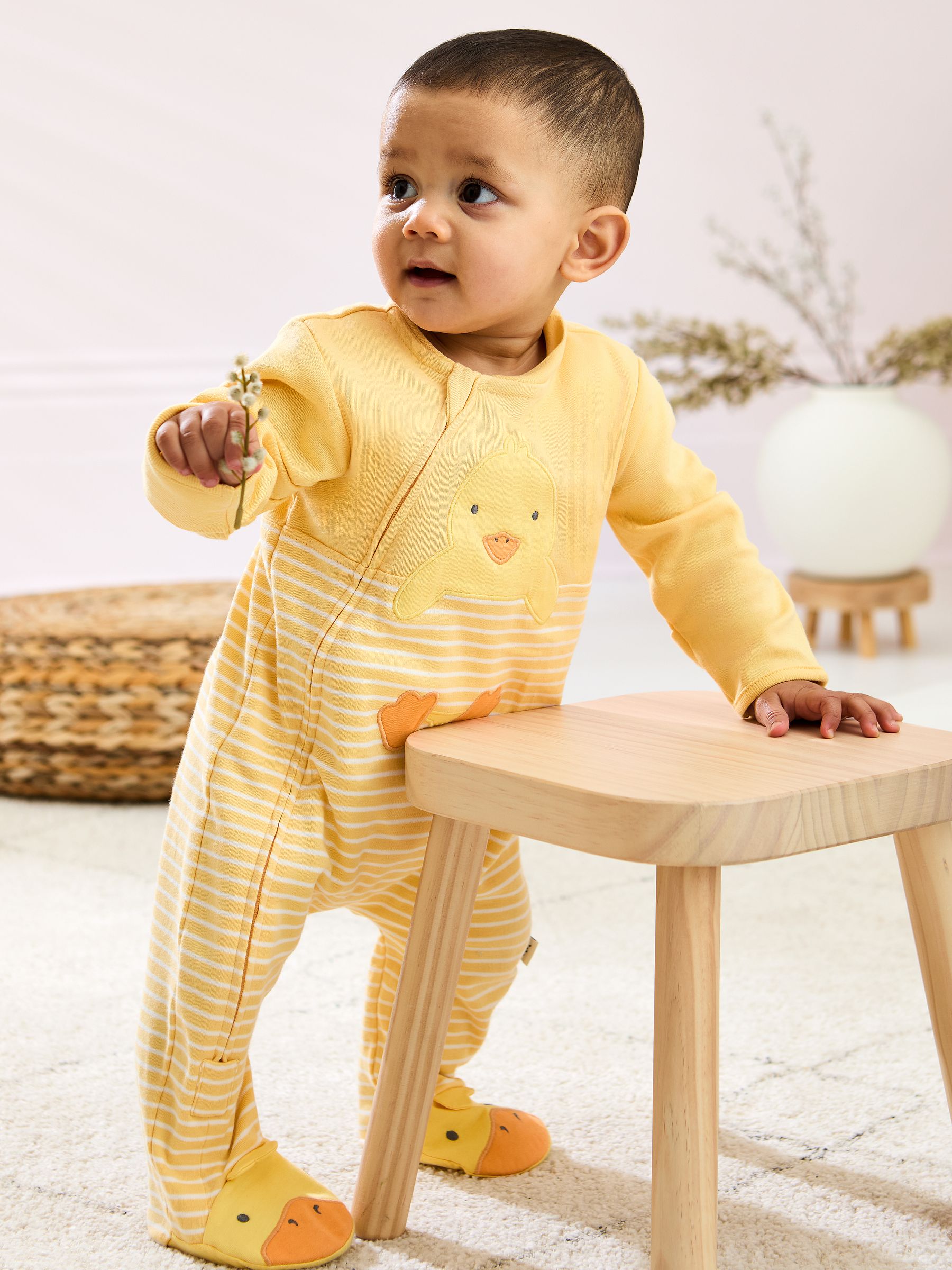 Yellow Cotton Footed Appliqué Zip 100% Cotton Sleepsuit