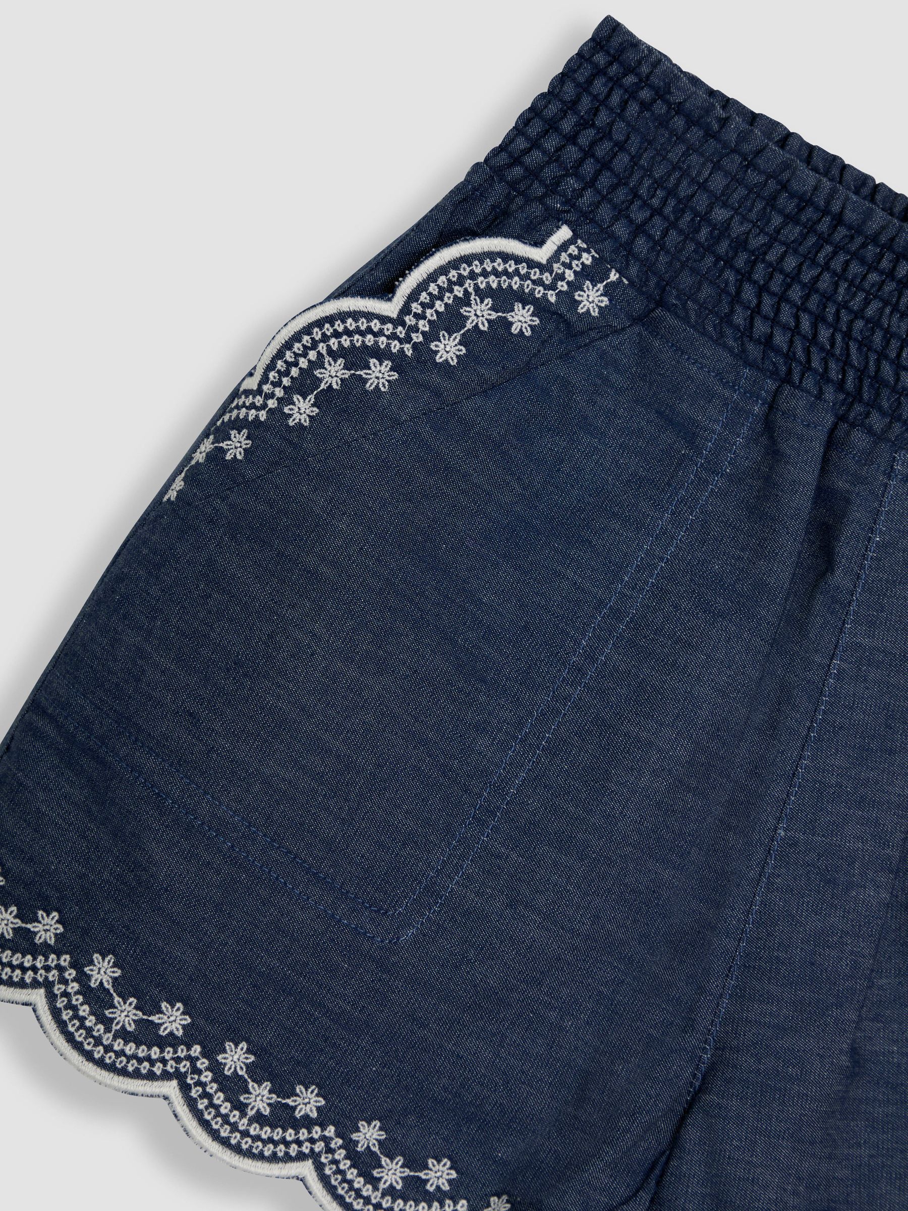 Chambray Blue Broderie Scallop Pocket Shorts