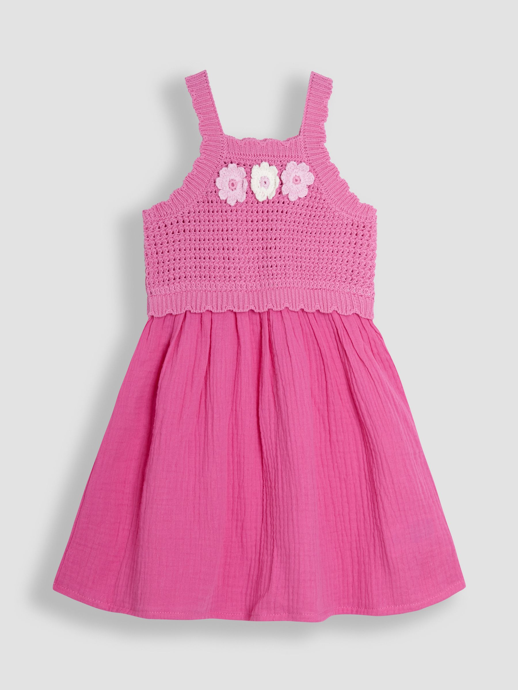 Pink Crochet & Cheesecloth Combo Summer Dress