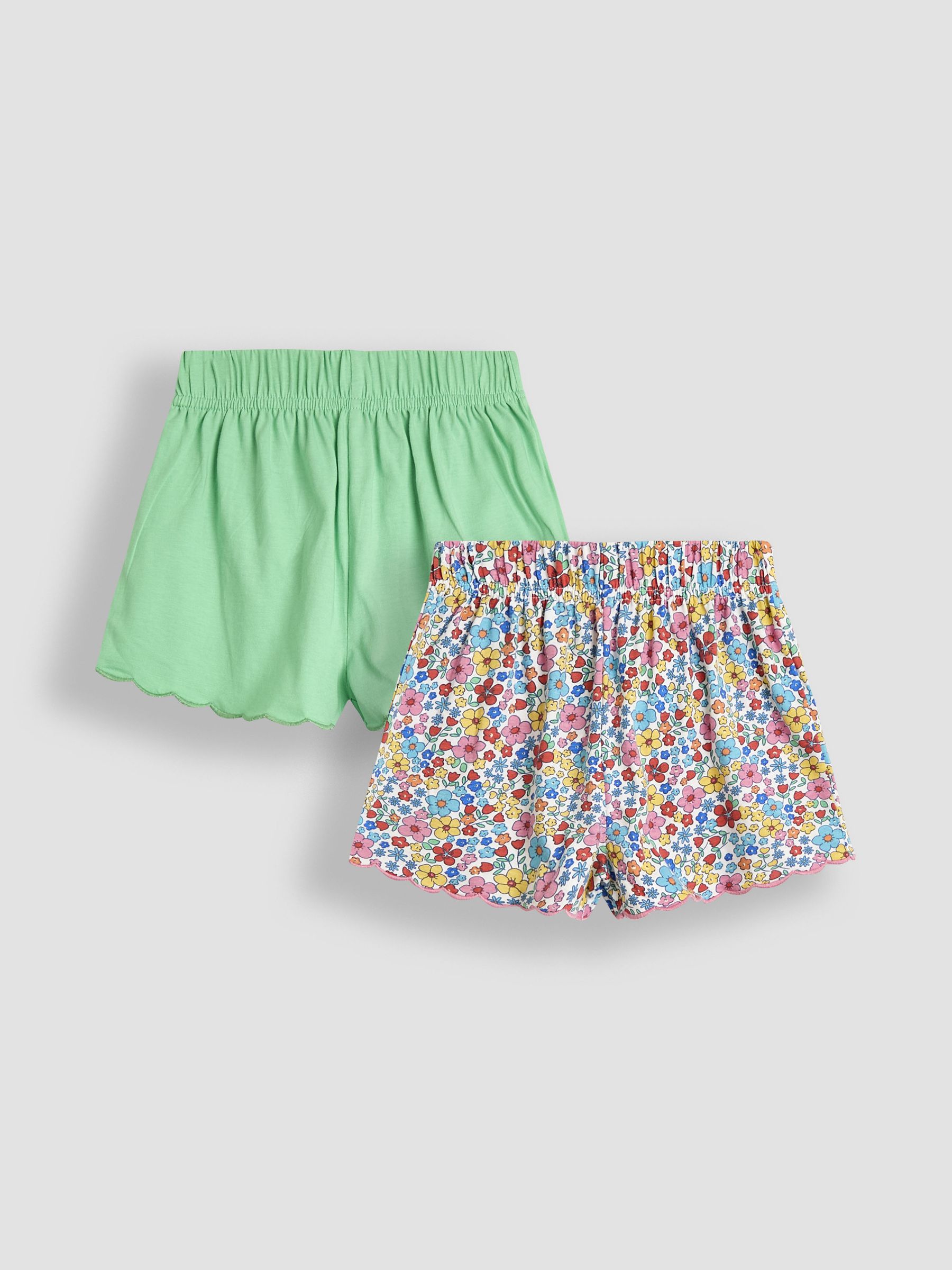 Green Floral 2-Pack Scallop Hem Shorts