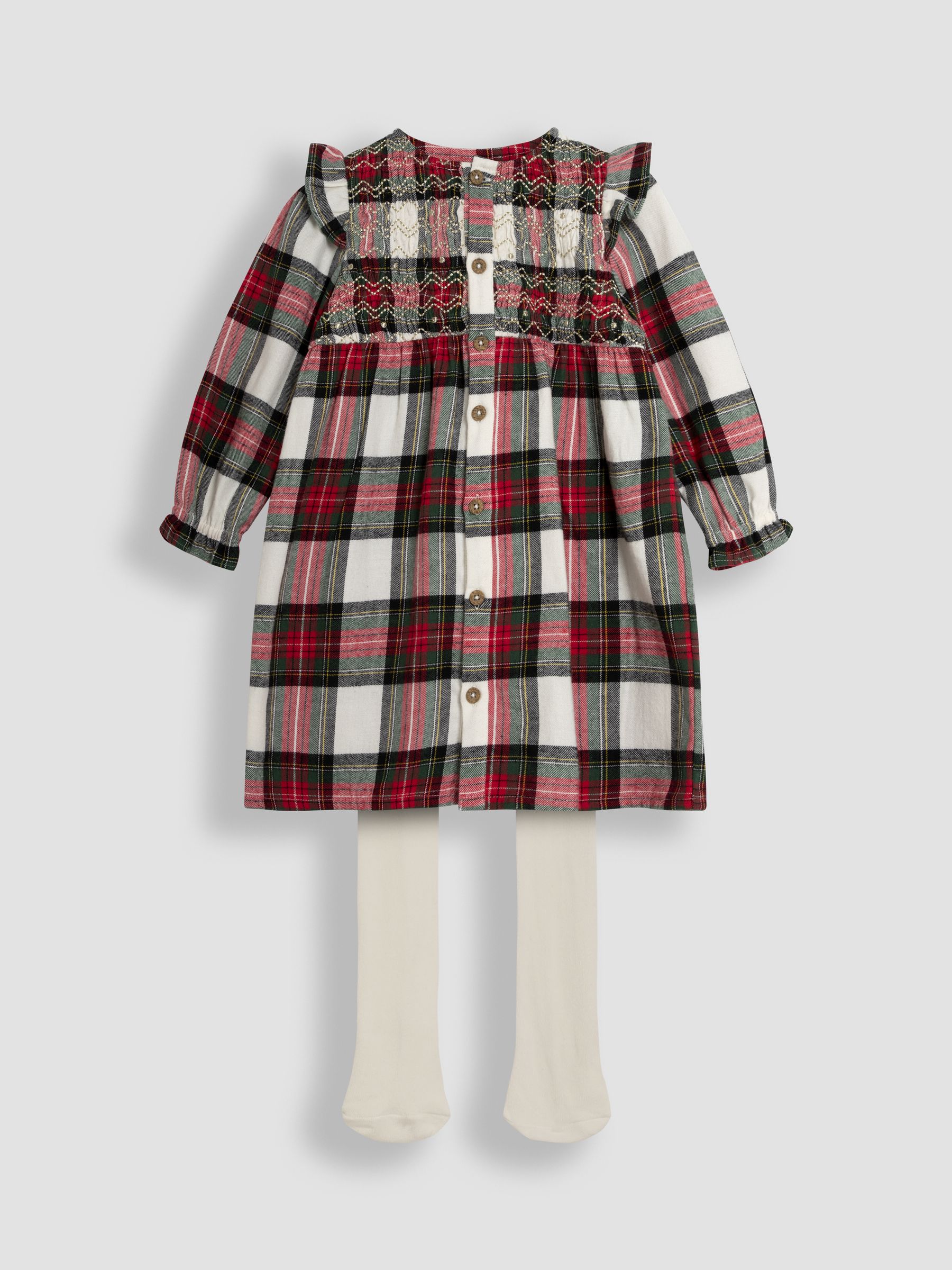 Red Tartan Smocked Dress And Tights Set