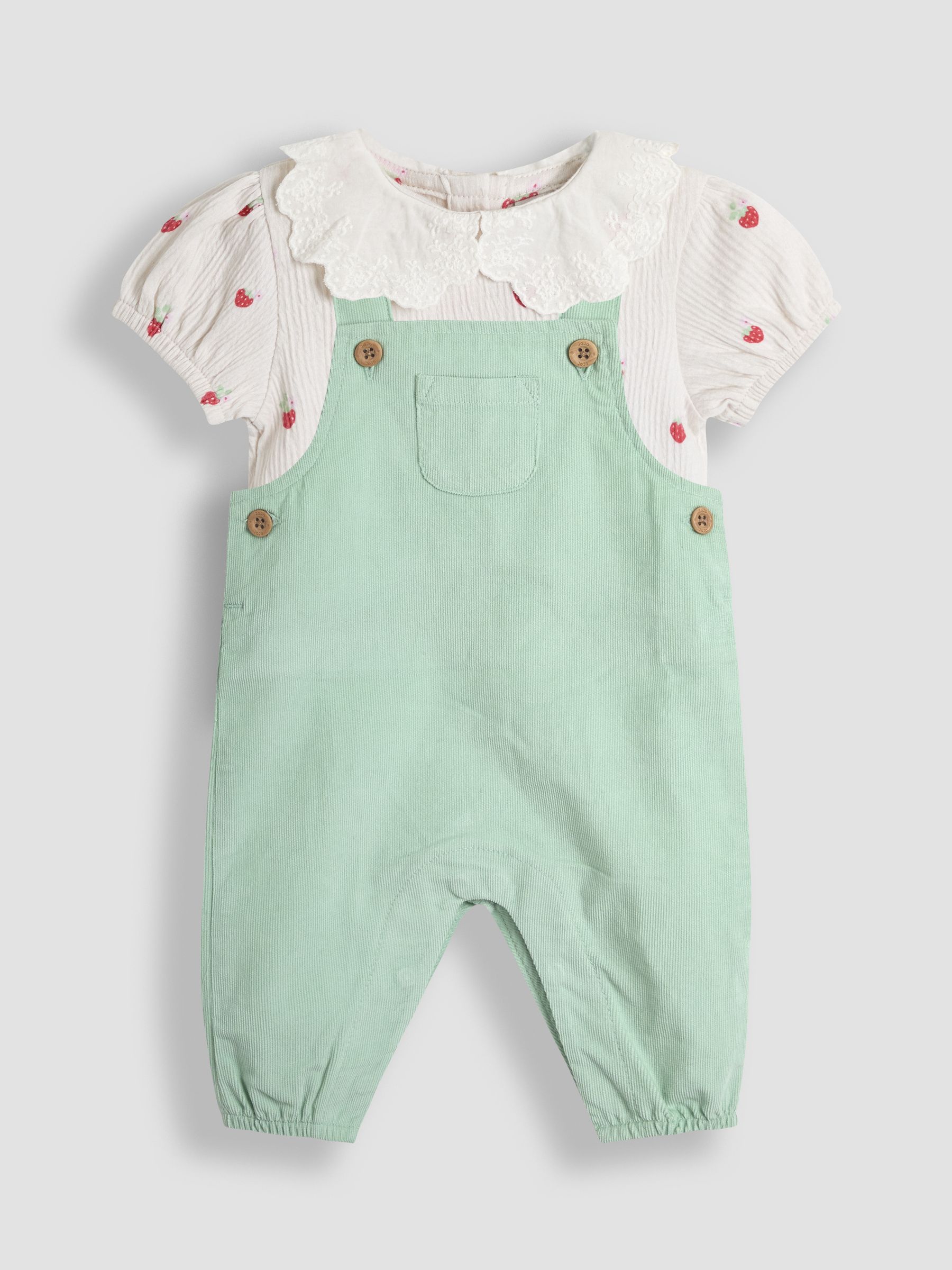 Green Strawberry 2-Piece Top and Dungaree Set