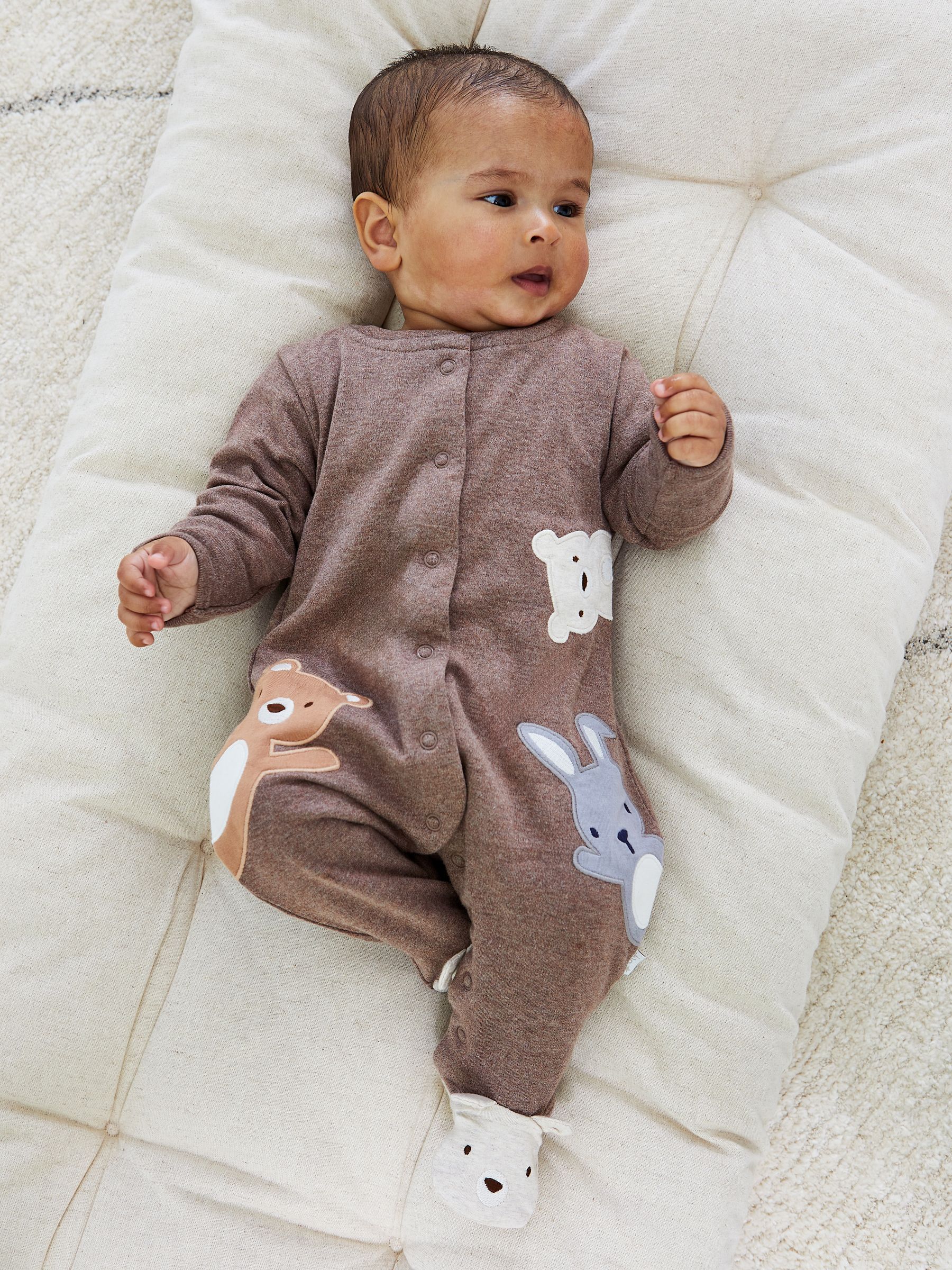 Brown Cotton Woodland Friends Appliqué Sleepsuit