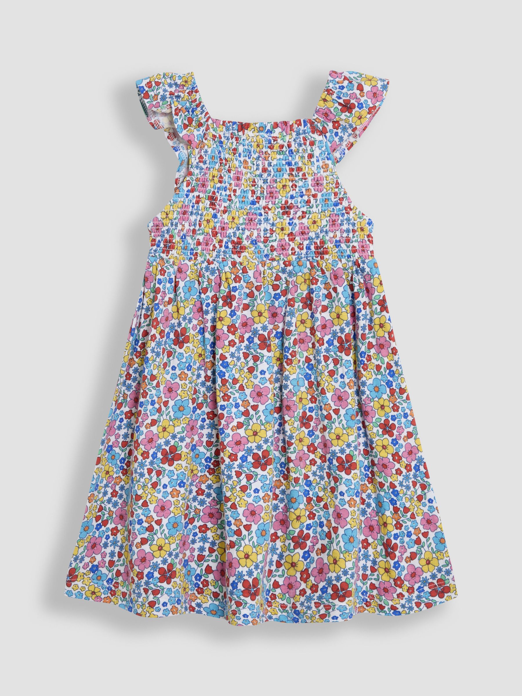 Fuchsia Pink Floral Ruffle Sleeve Smocked Dress