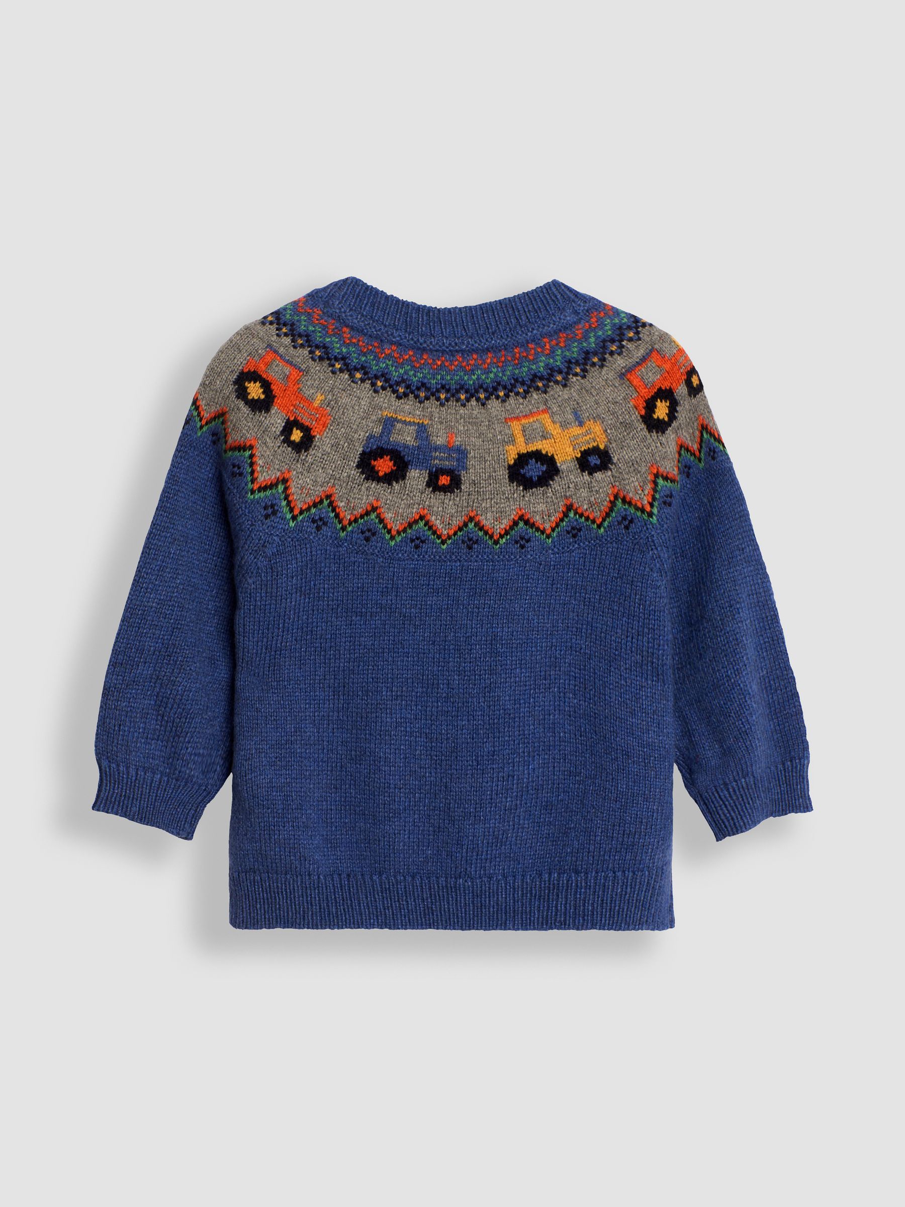 Denim Blue Tractor Knit Fair Isle Pattern Jumper
