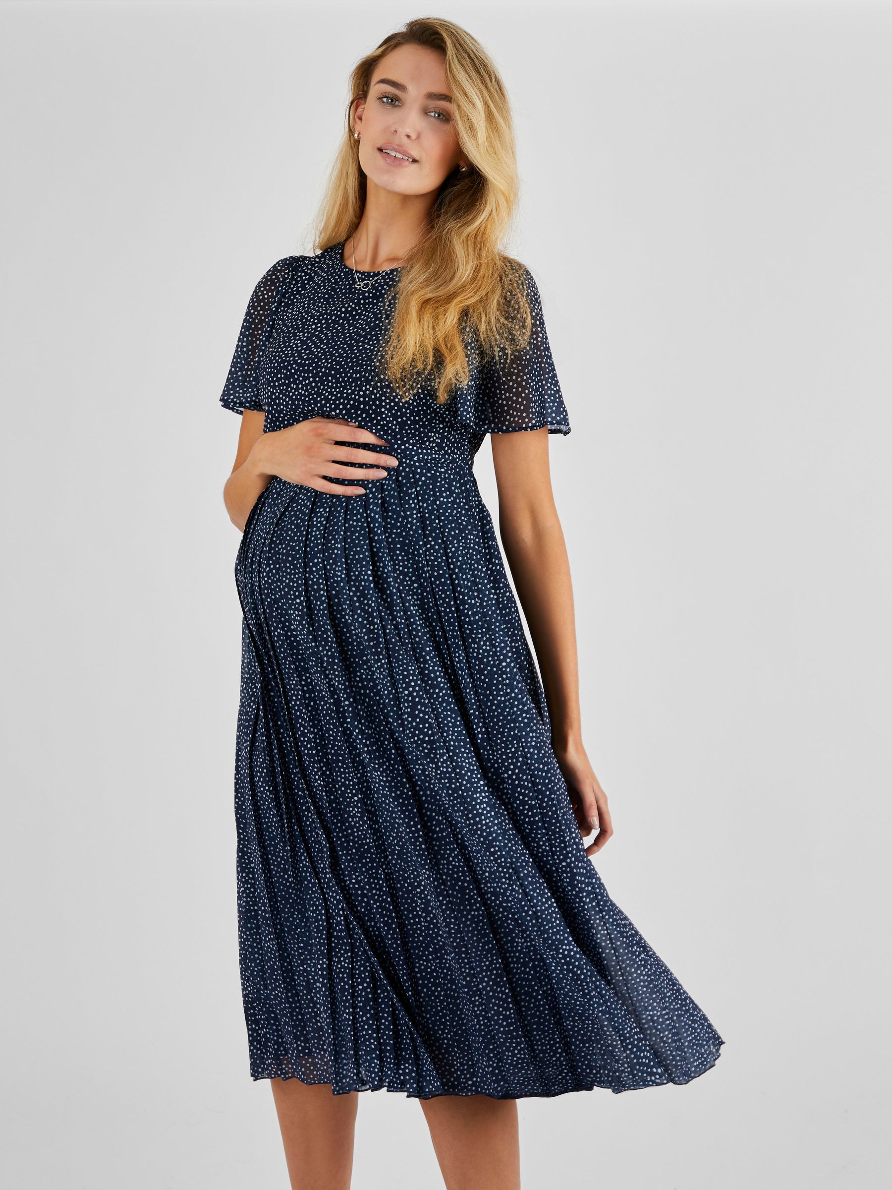 Spot Maternity & Nursing Midi Dress in Navy