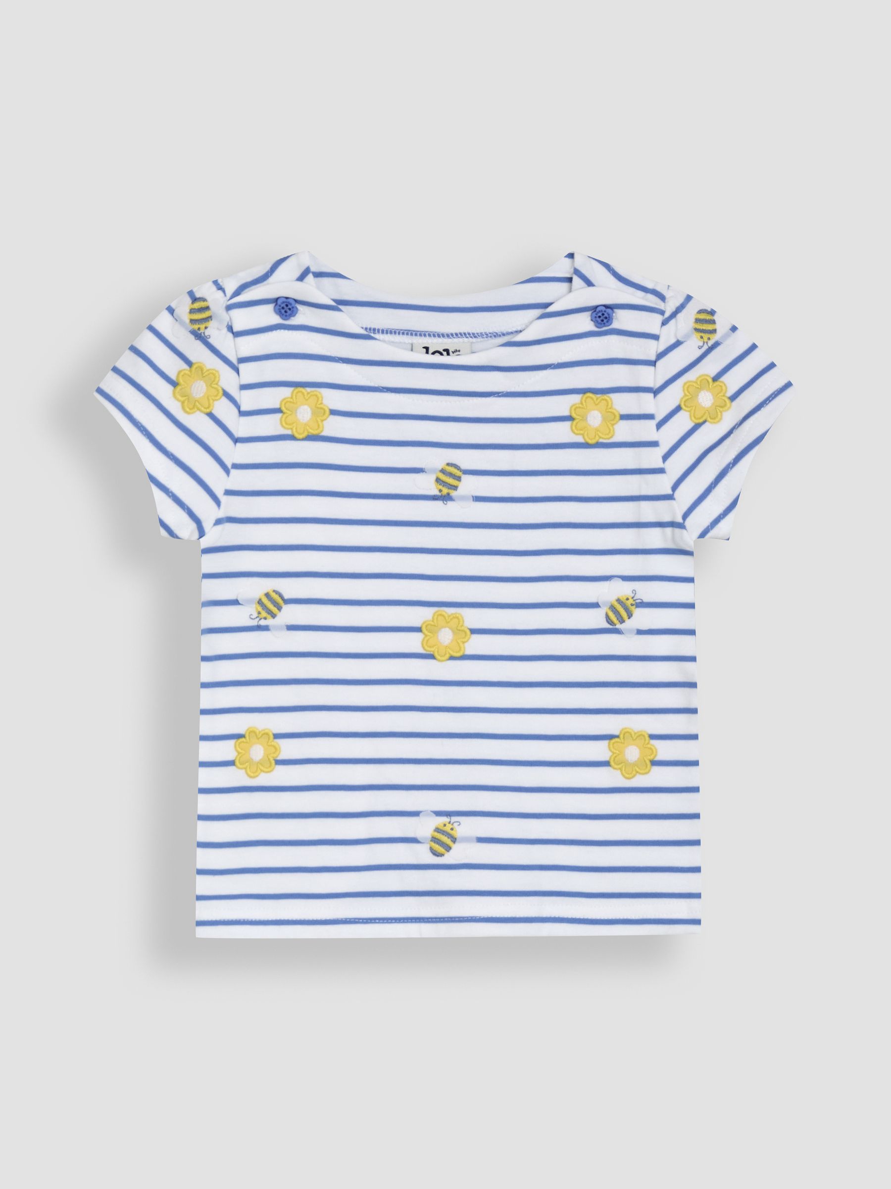 Blue Flower & Bee Embroidered T-Shirt