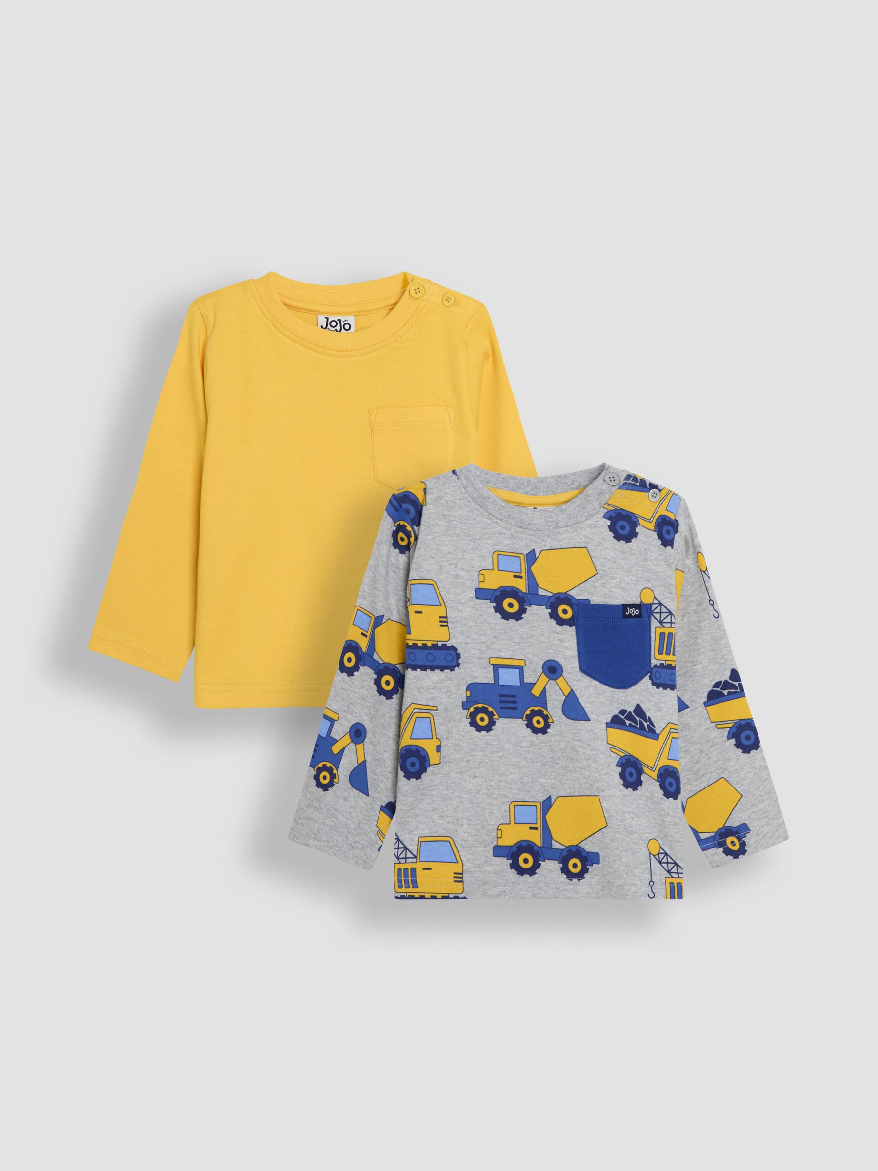 Grey & Yellow Printed & Plain 100% Cotton Tops 2 Pack