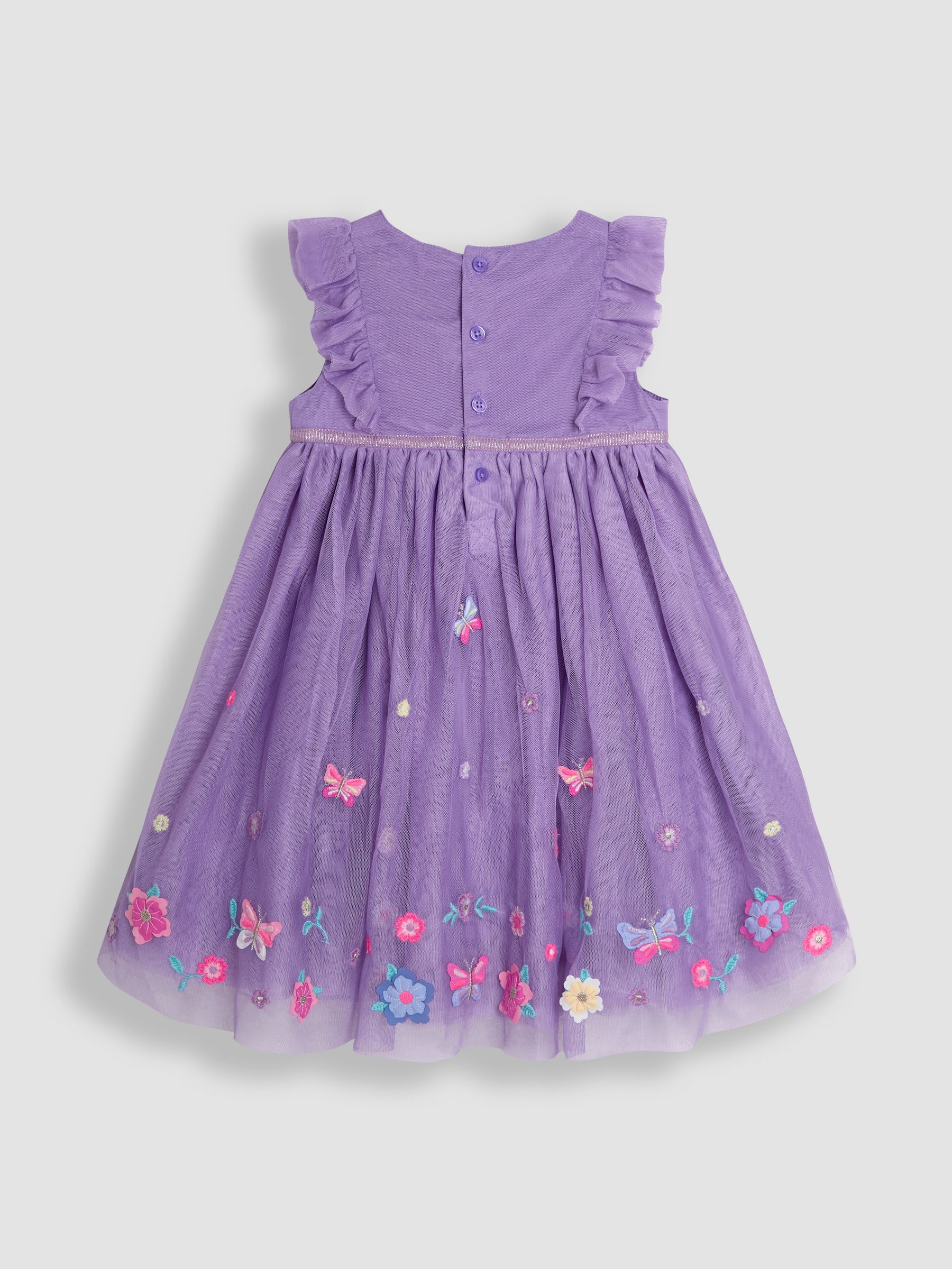 Yellow Floral Ruffle Front Embroidered Tulle Party Dress