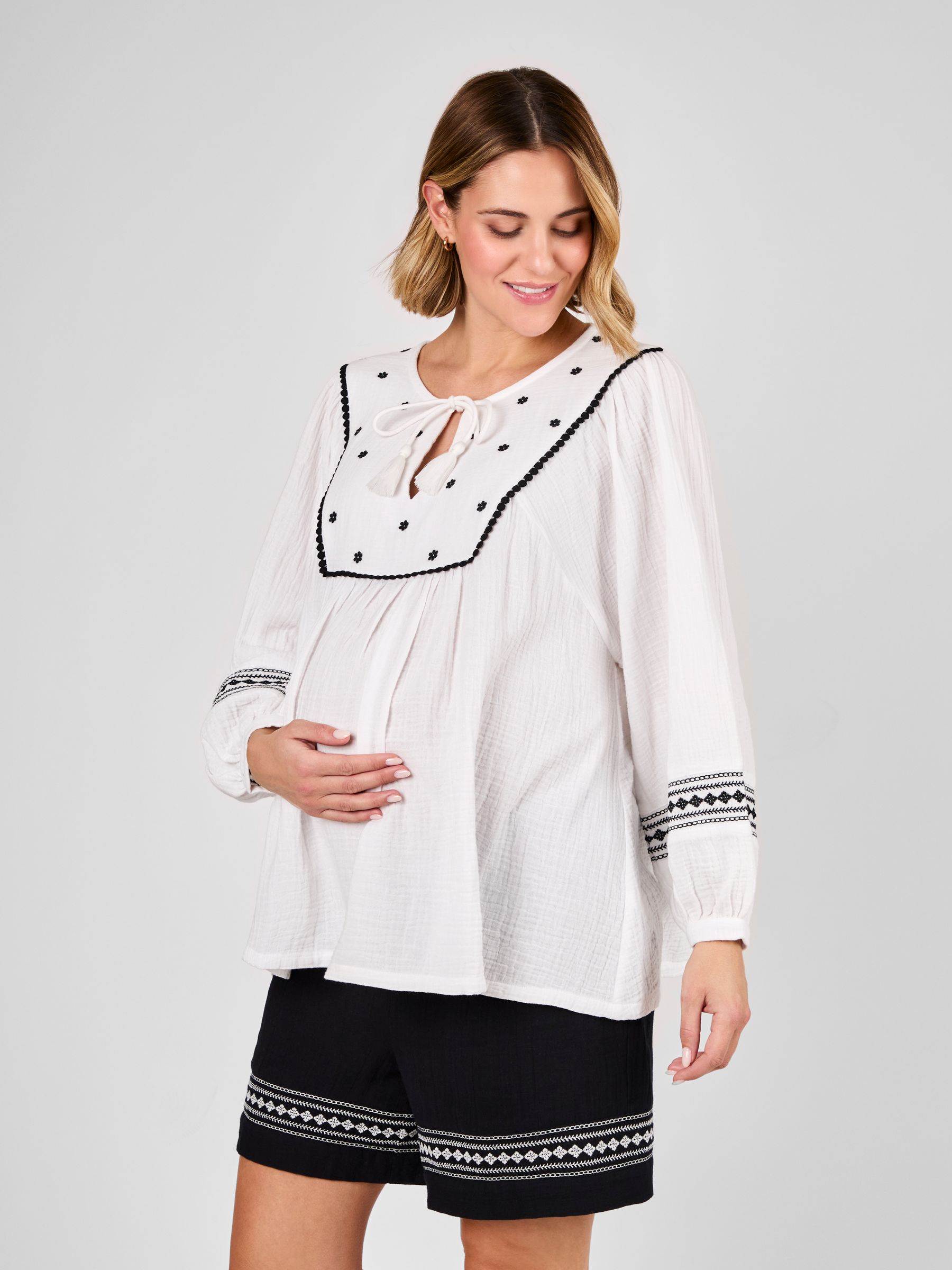 White Maternity Embroidered Blouse