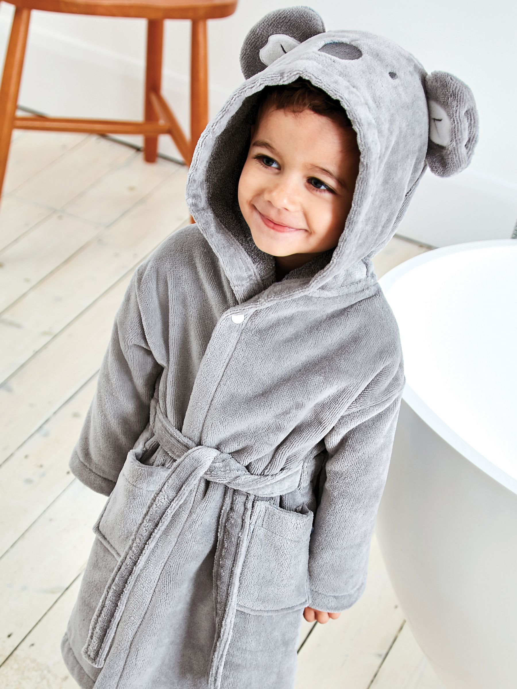Personalised Koala Cotton Dressing Gown in Grey