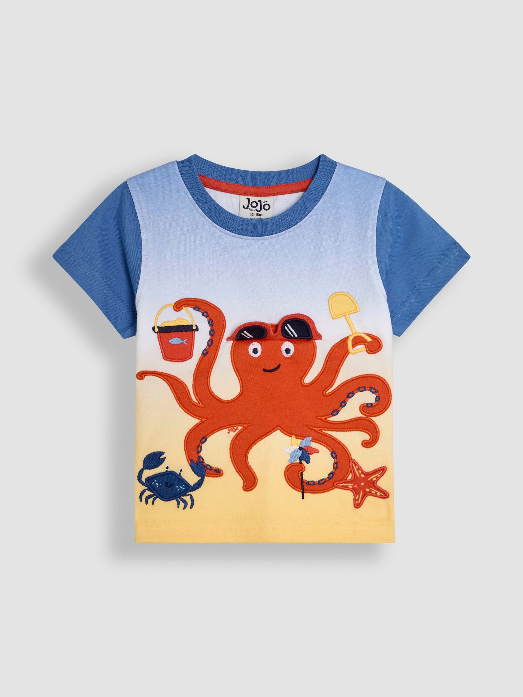 Blue Octopus Interactive Appliqué 100% Cotton T-Shirt