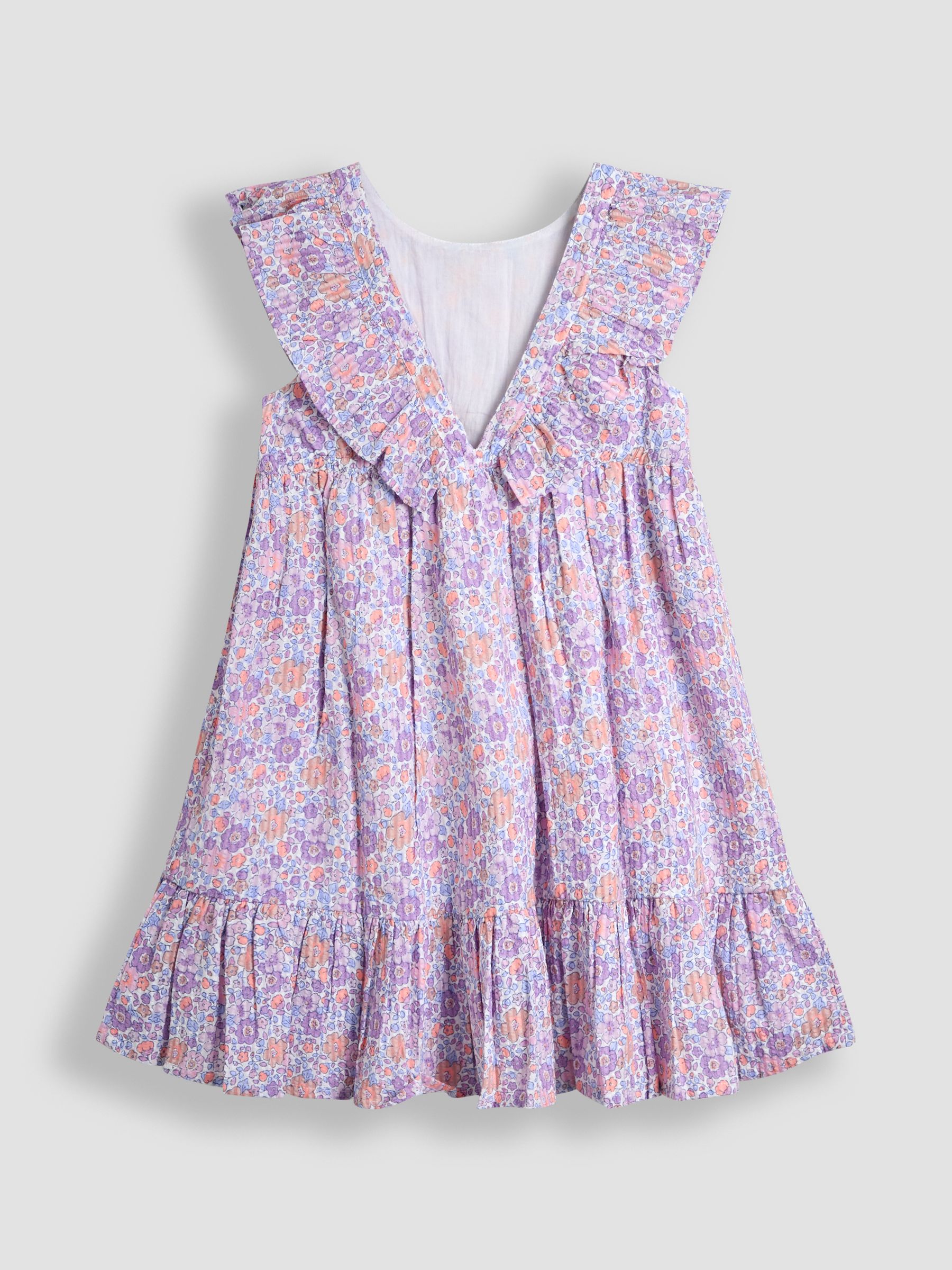 Lilac Purple Tropical Frill Back Summer 100% Cotton Dress