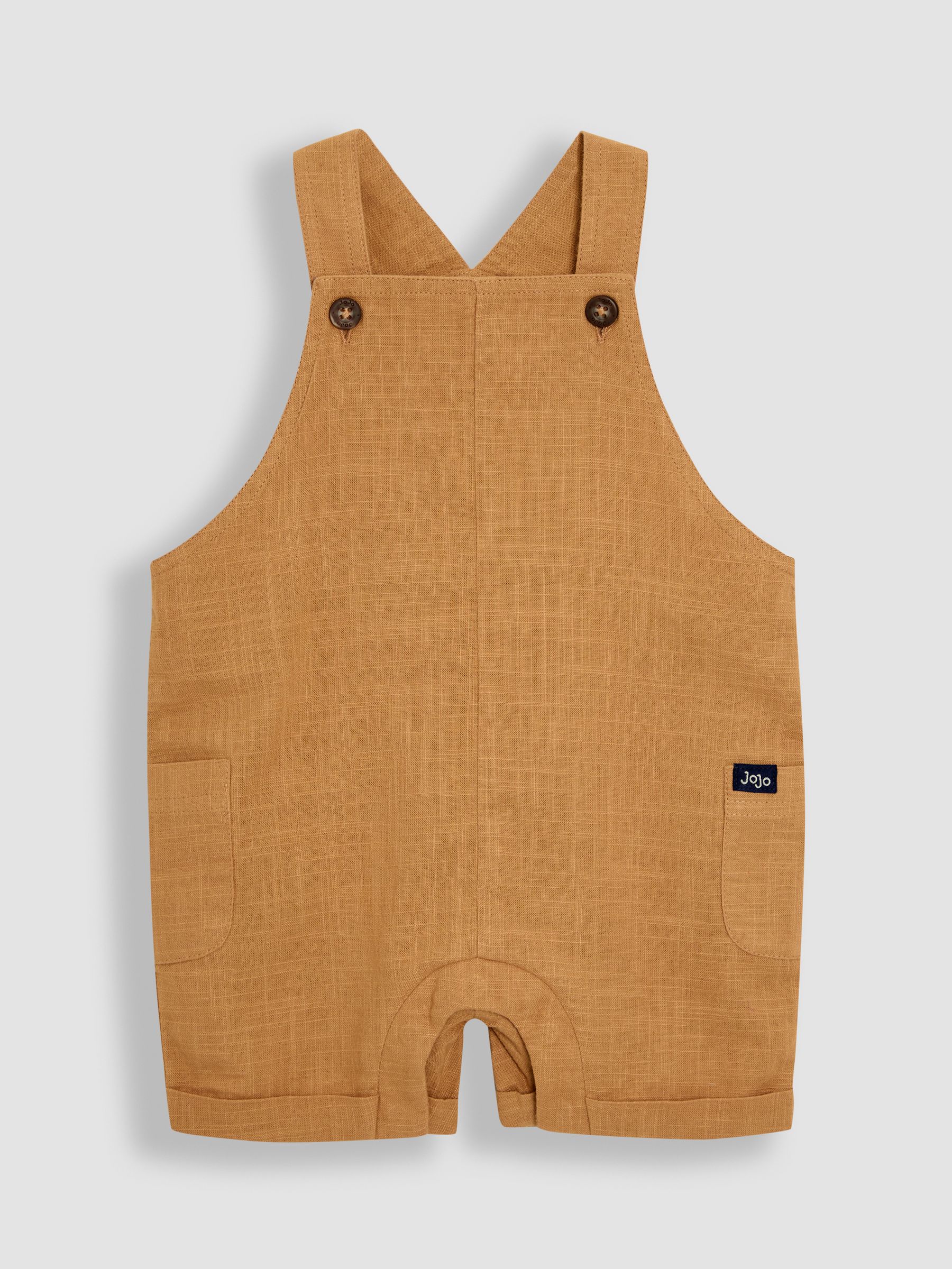 Tan 100% Cotton 2-Piece Dungarees & Stripe T-Shirt Set