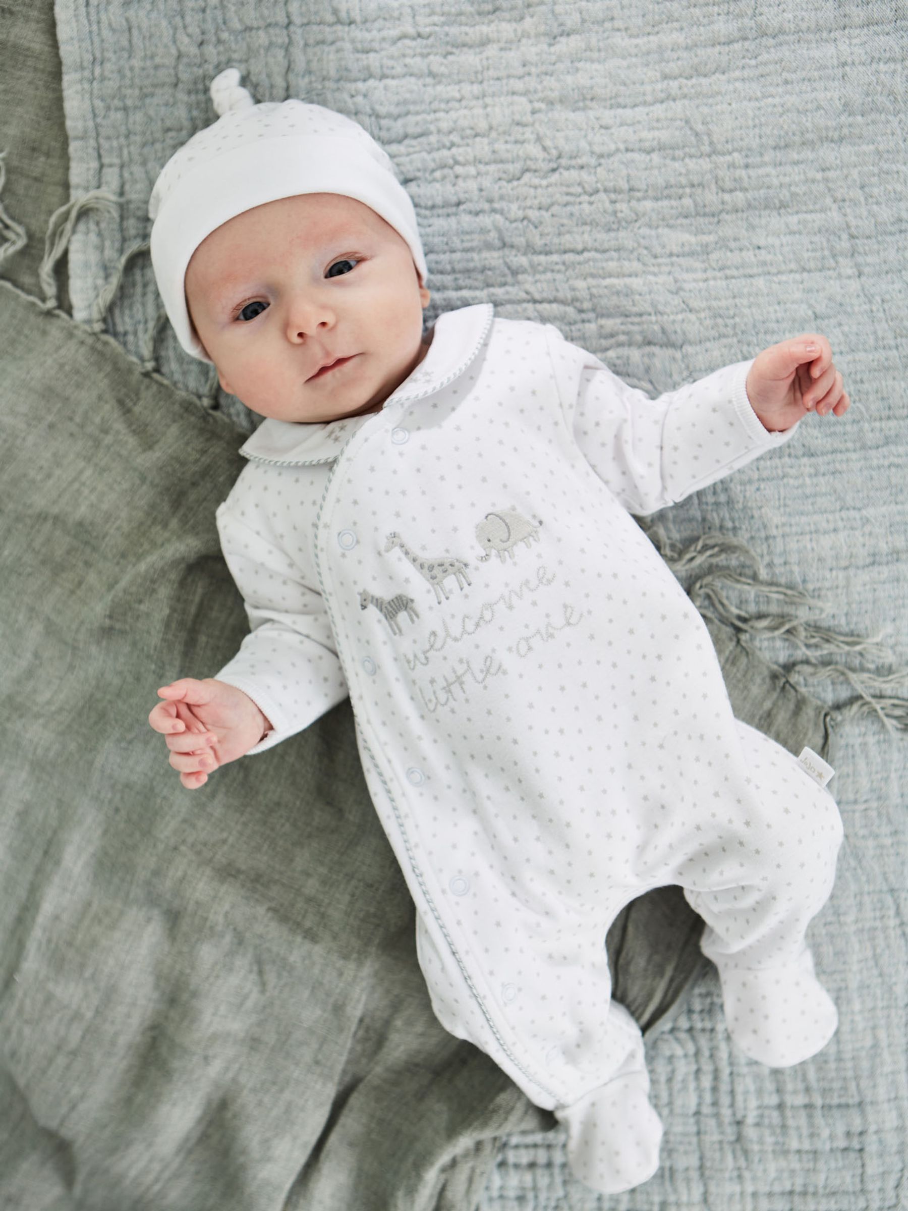 White Welcome Little One Cotton Baby Sleepsuit