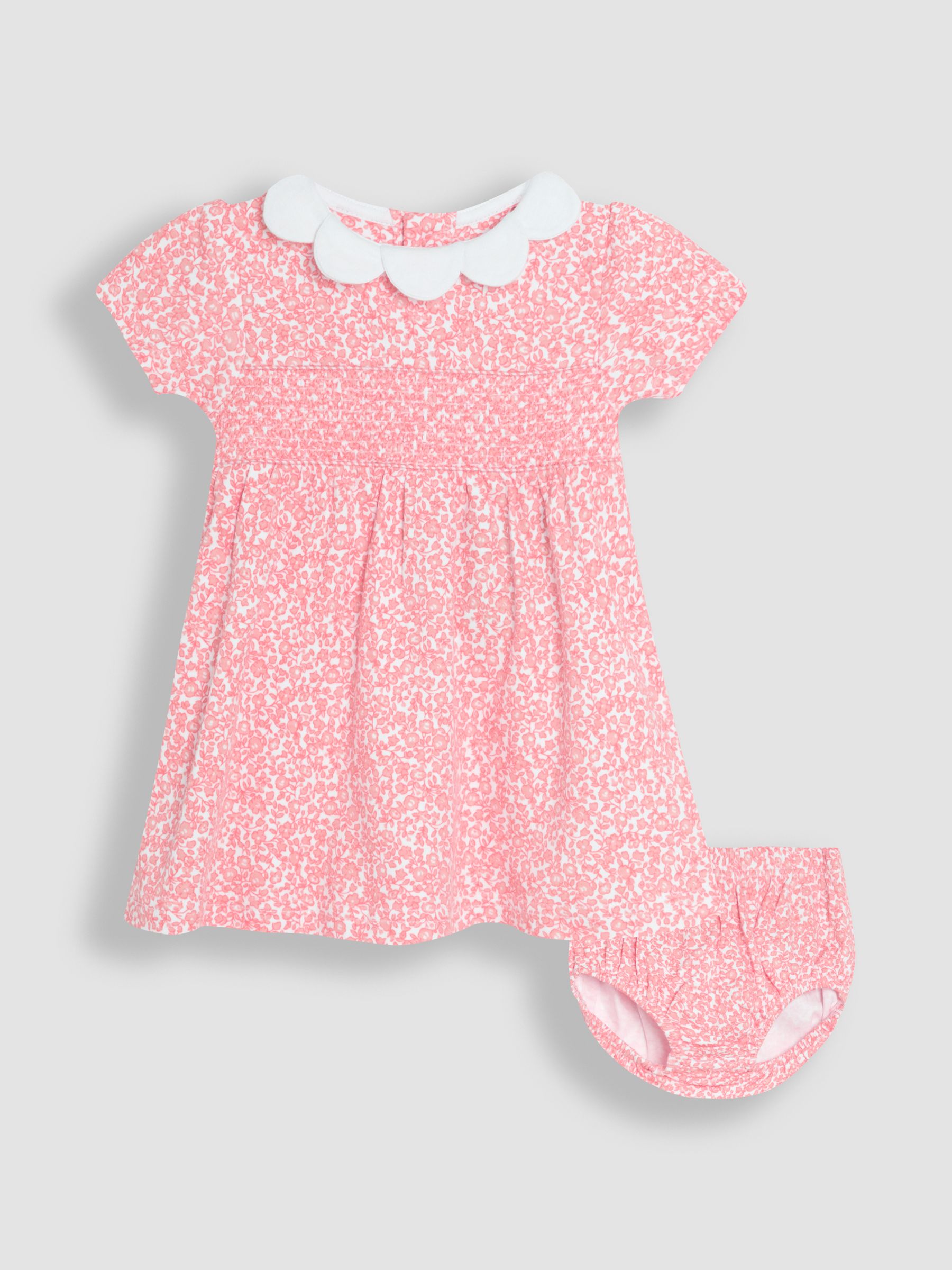 Pink Ditsy Floral Print Smocked Jersey Dress
