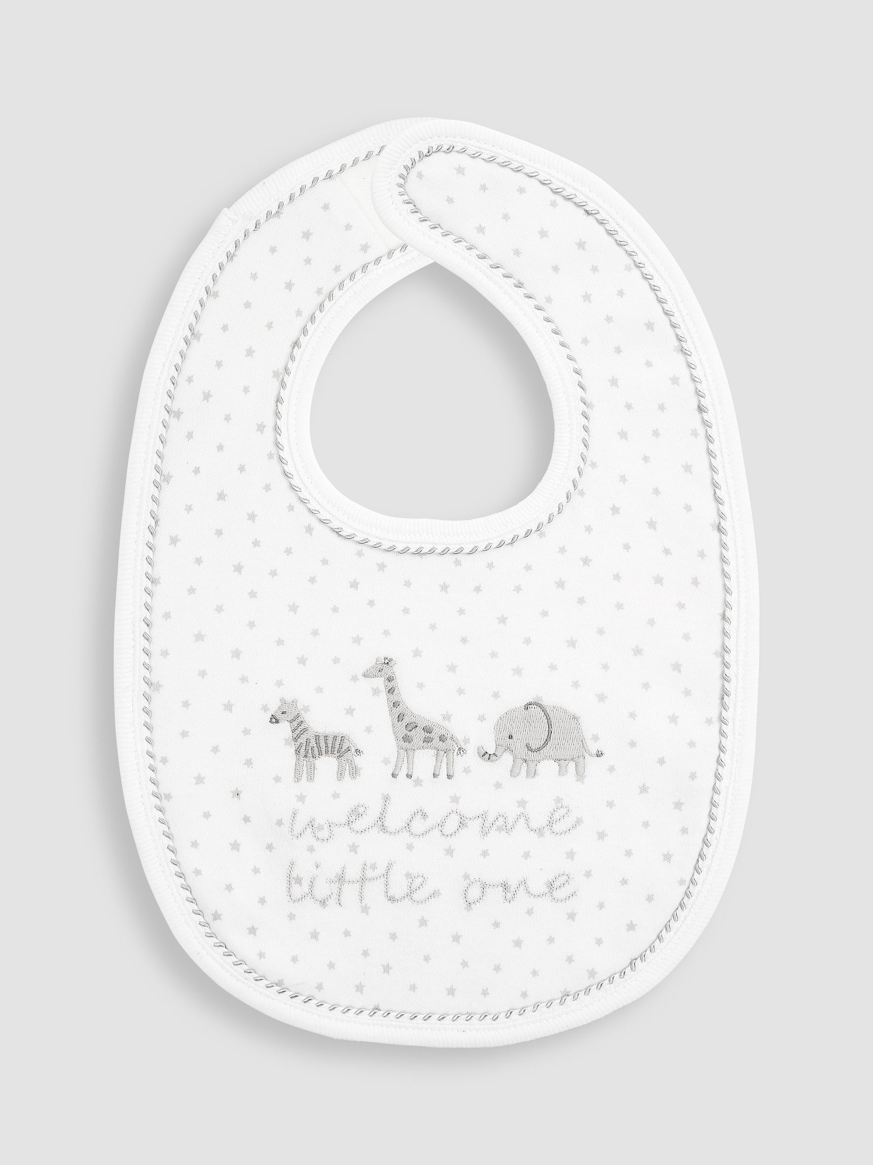 White Welcome Little One Embroidered Bib