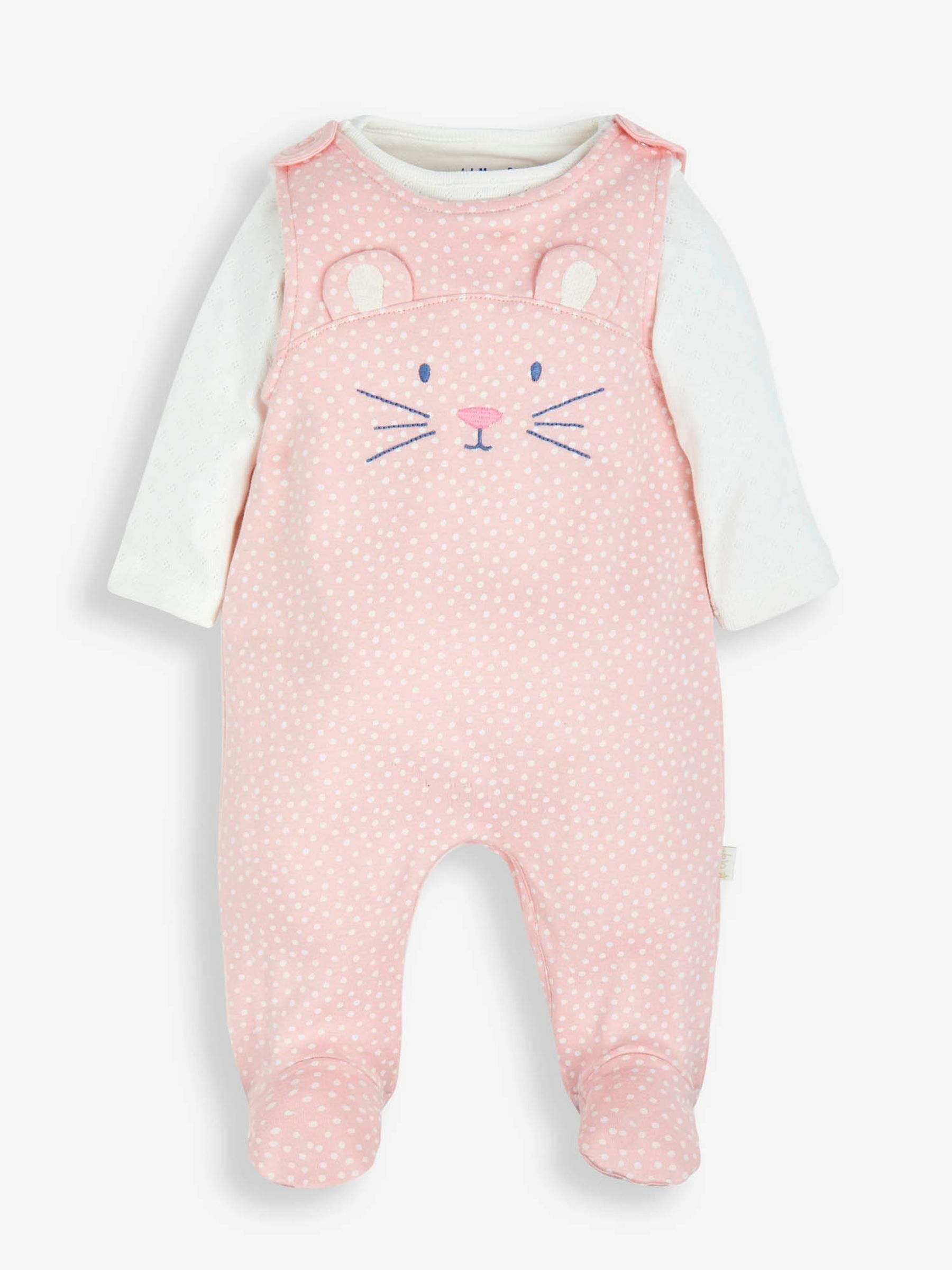 Pink 2-Piece Mouse Dungaree Set
